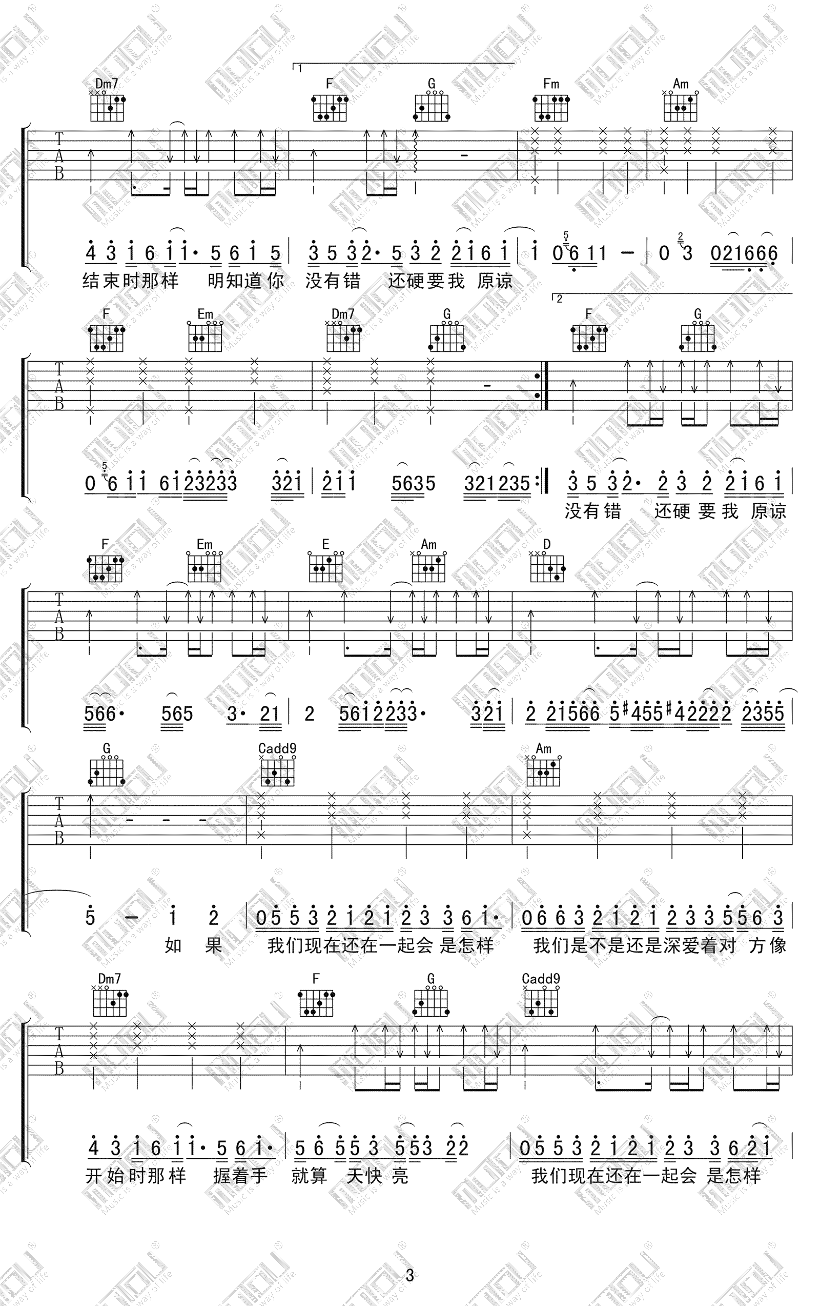 戴佩妮《怎样》吉他谱-3