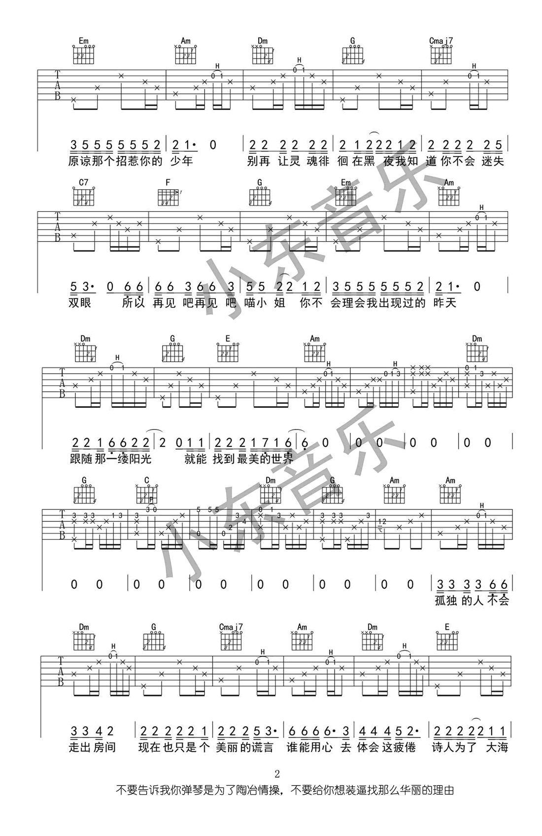 王晓天《再见吧喵小姐》吉他谱