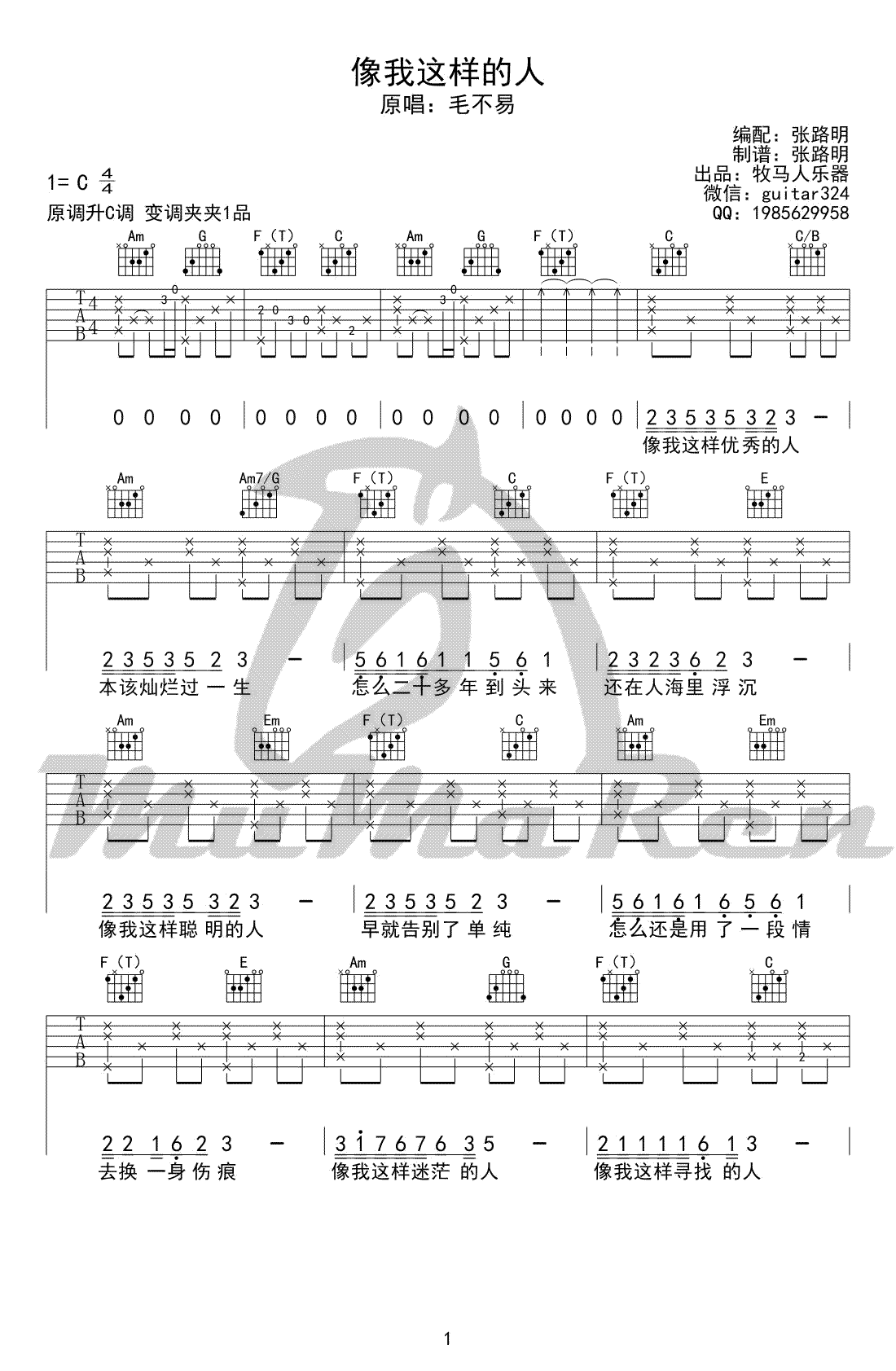 像我这样的人吉他谱 毛不易 C调