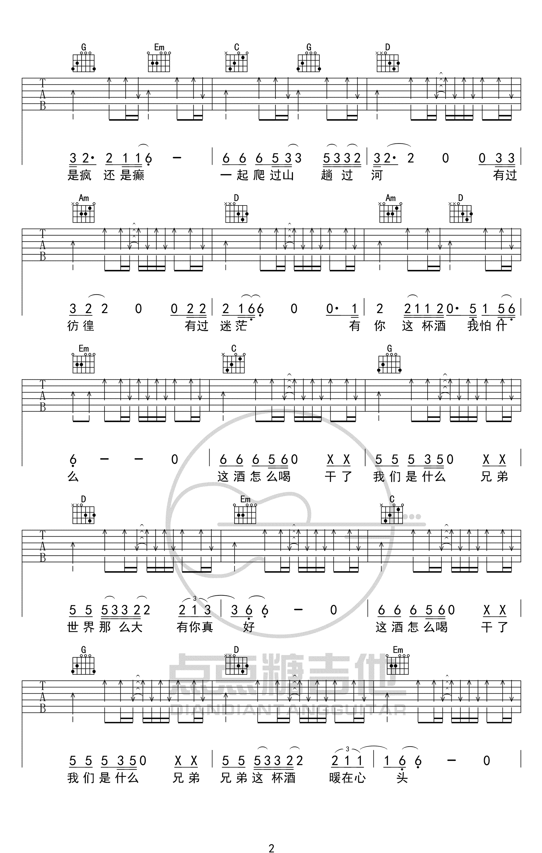王旭《这酒怎么喝》吉他谱-2