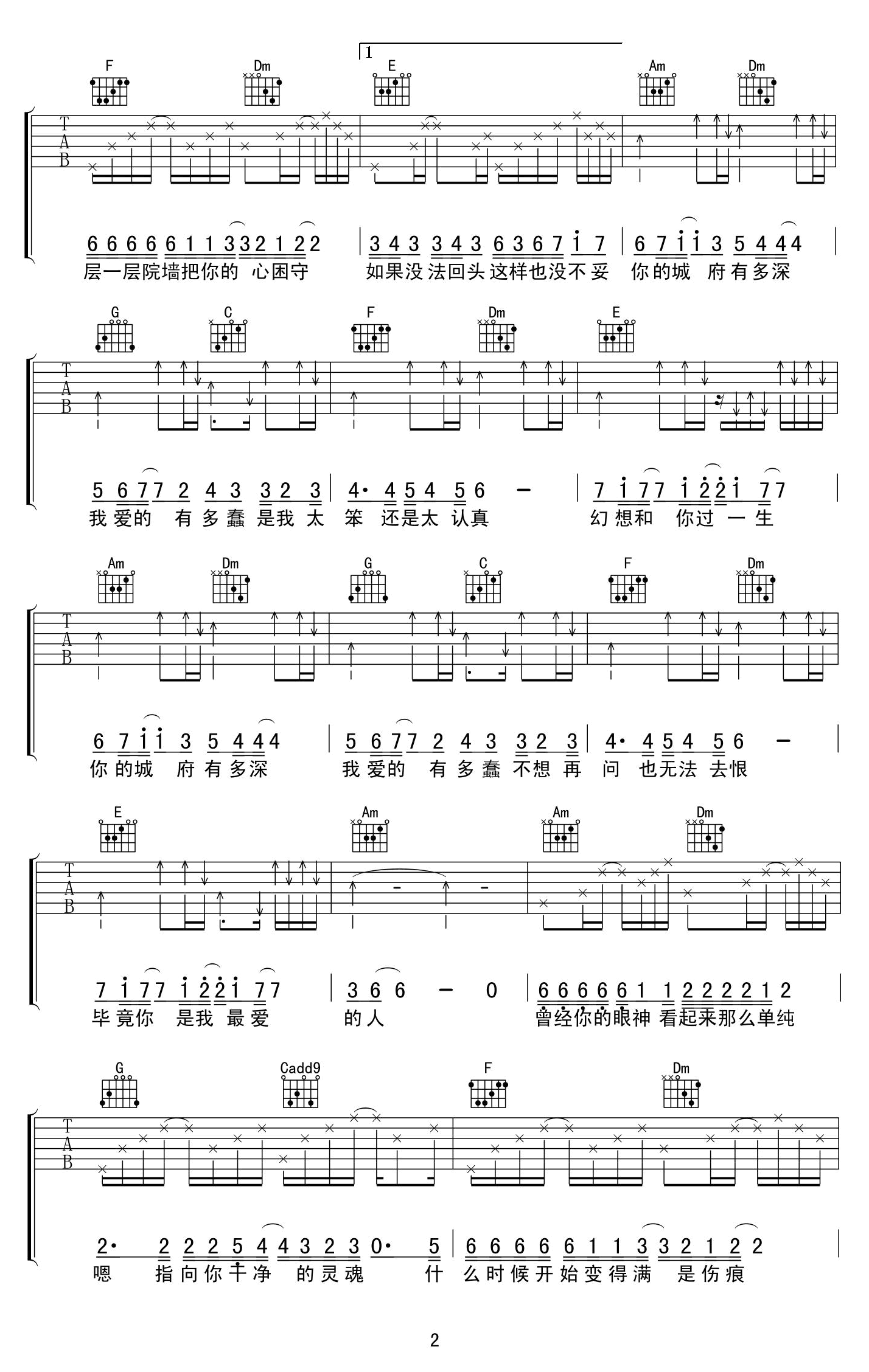 许嵩城府吉他谱-2