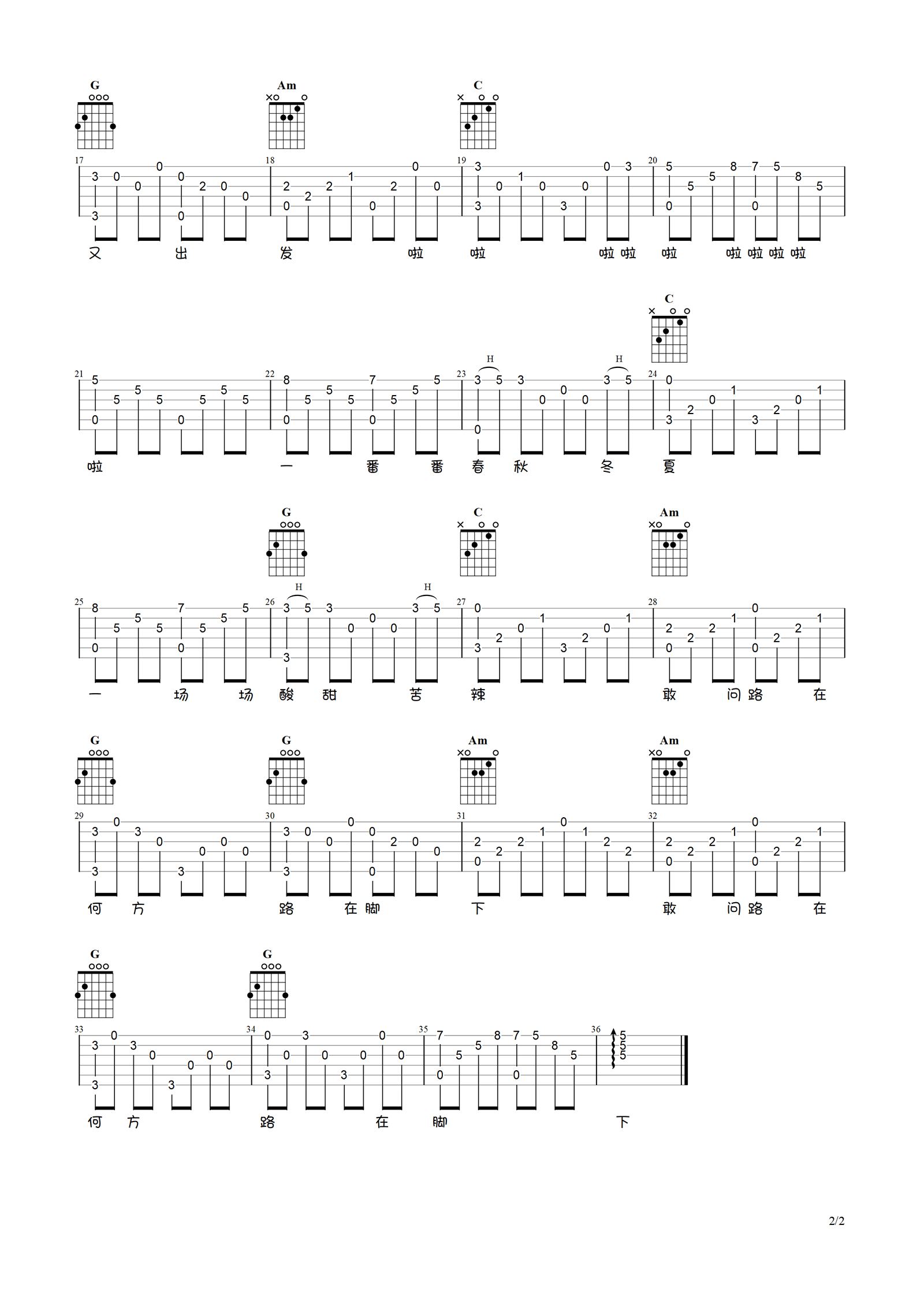 敢问路在何方指弹吉他谱-2