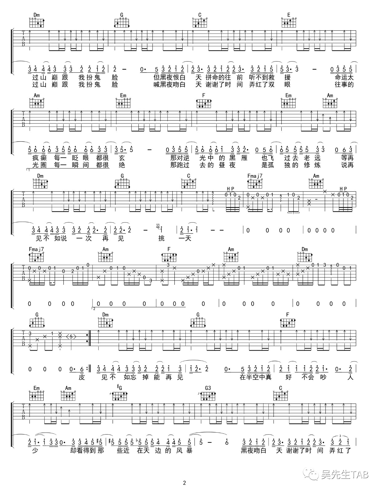 林俊杰《黑夜问白天》吉他谱-2