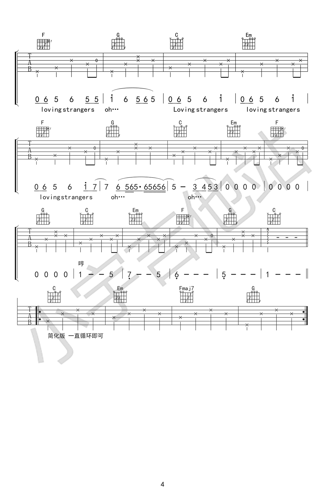 Loving strangers吉他谱 原版六线谱