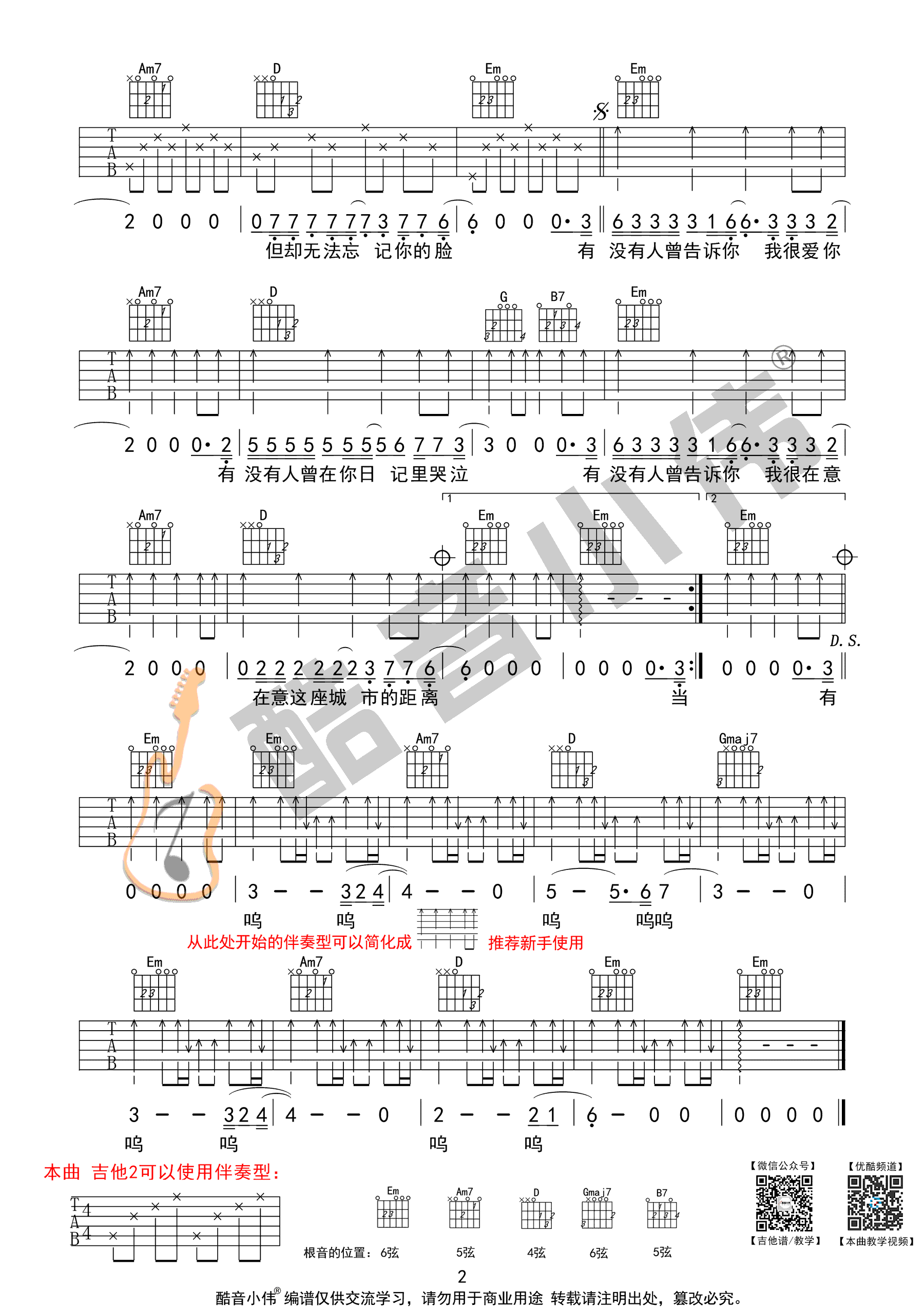 有没有人告诉你吉他谱 陈楚生