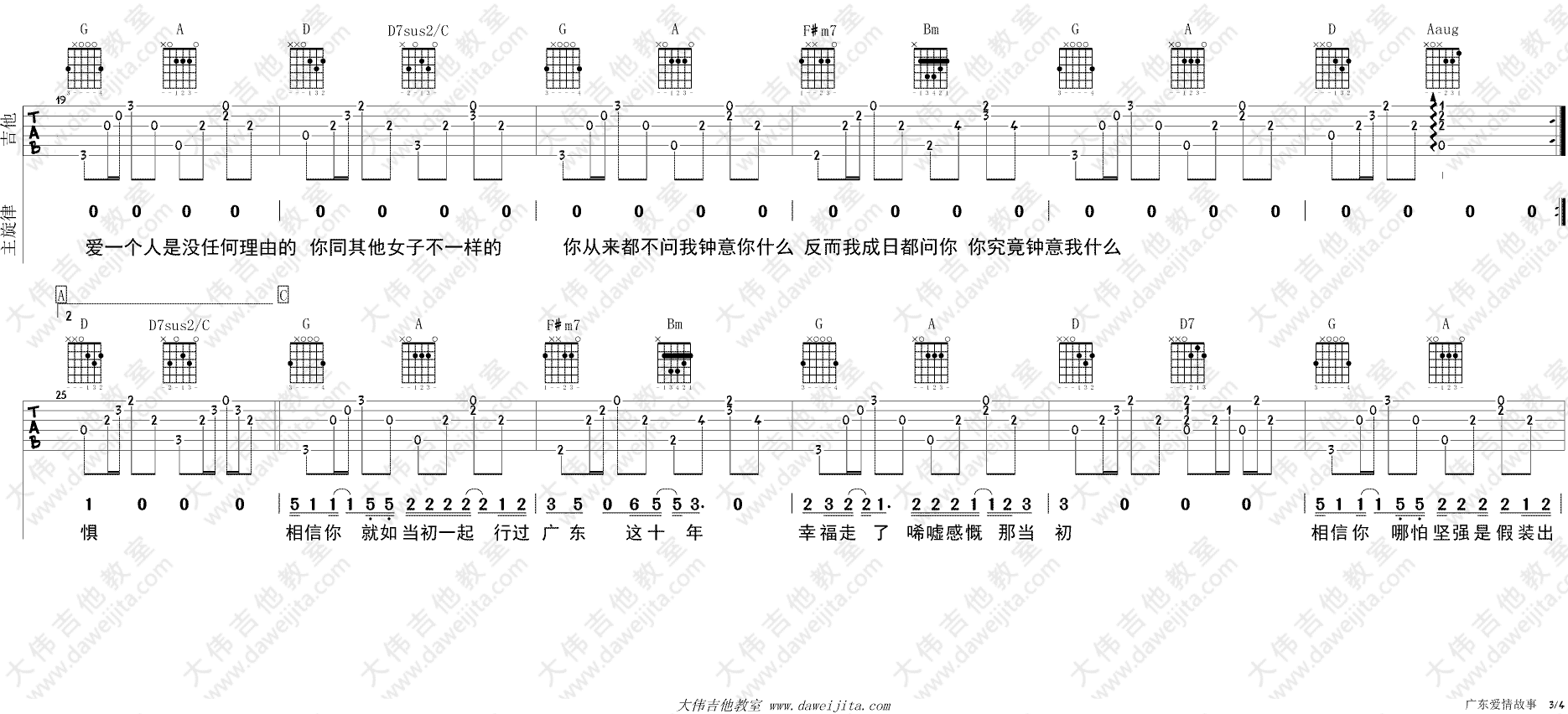 广东爱情故事吉他谱 广东雨神