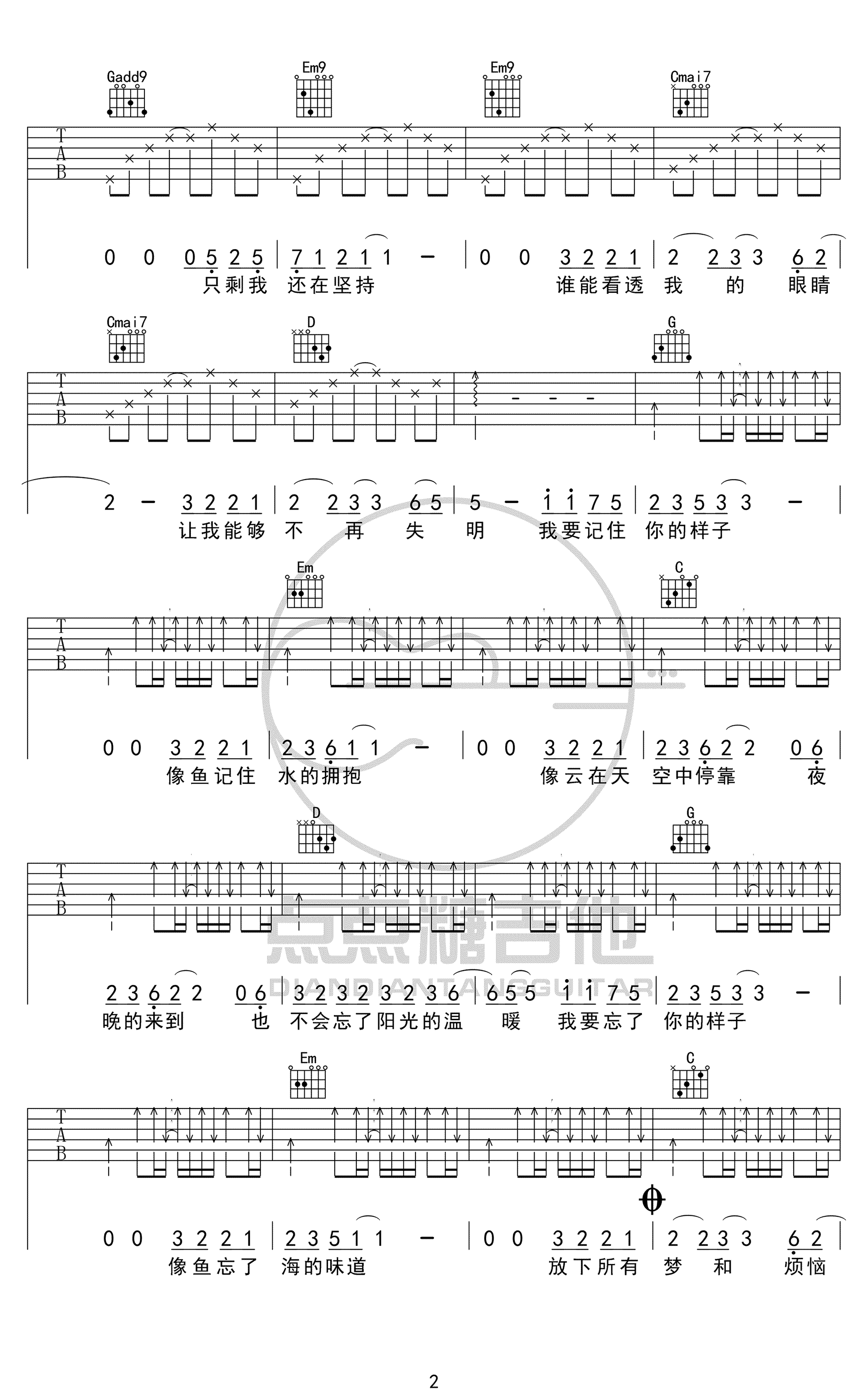 王贰浪《像鱼》吉他谱-2