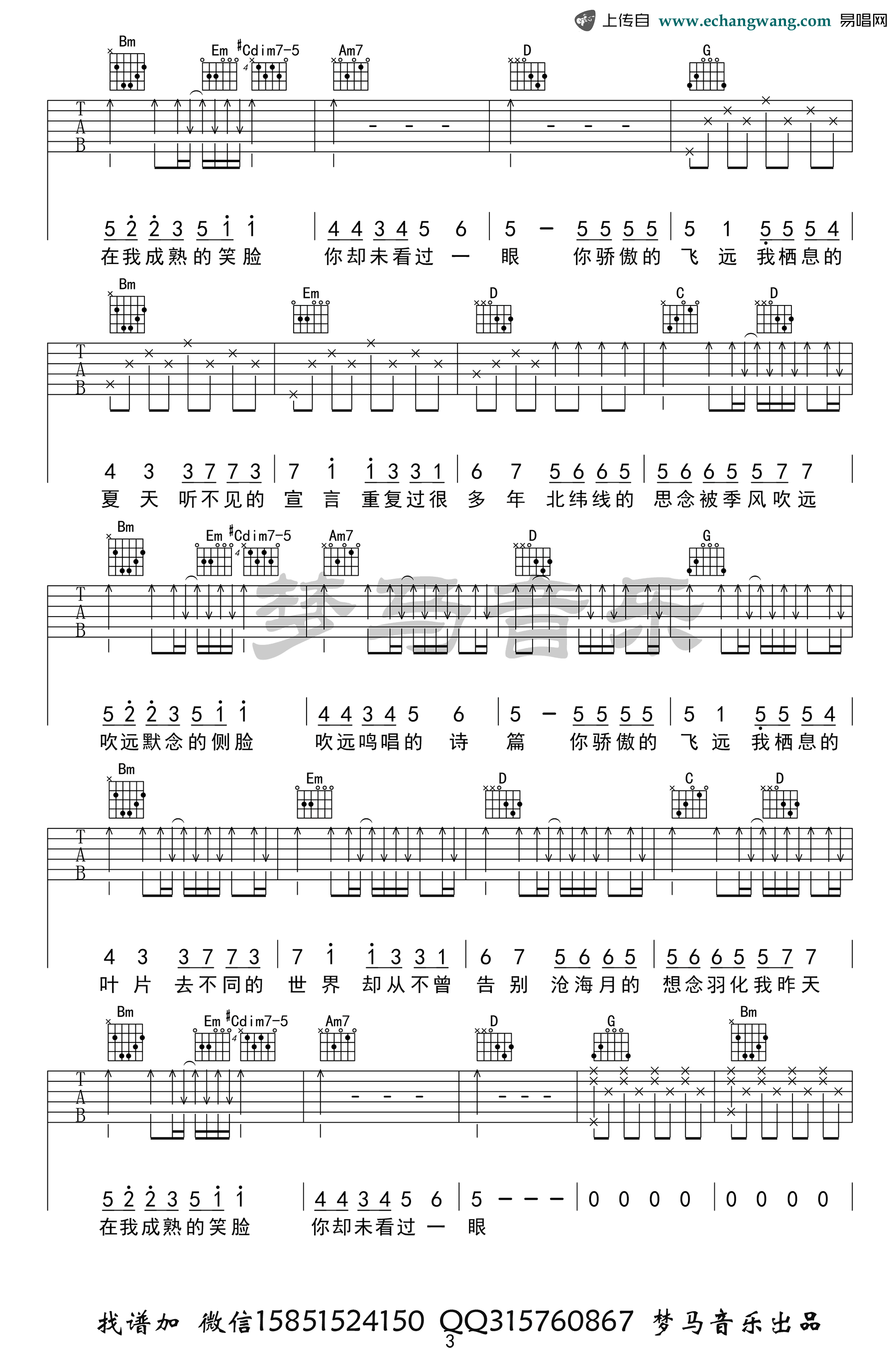 飞鸟和蝉吉他谱 任然3