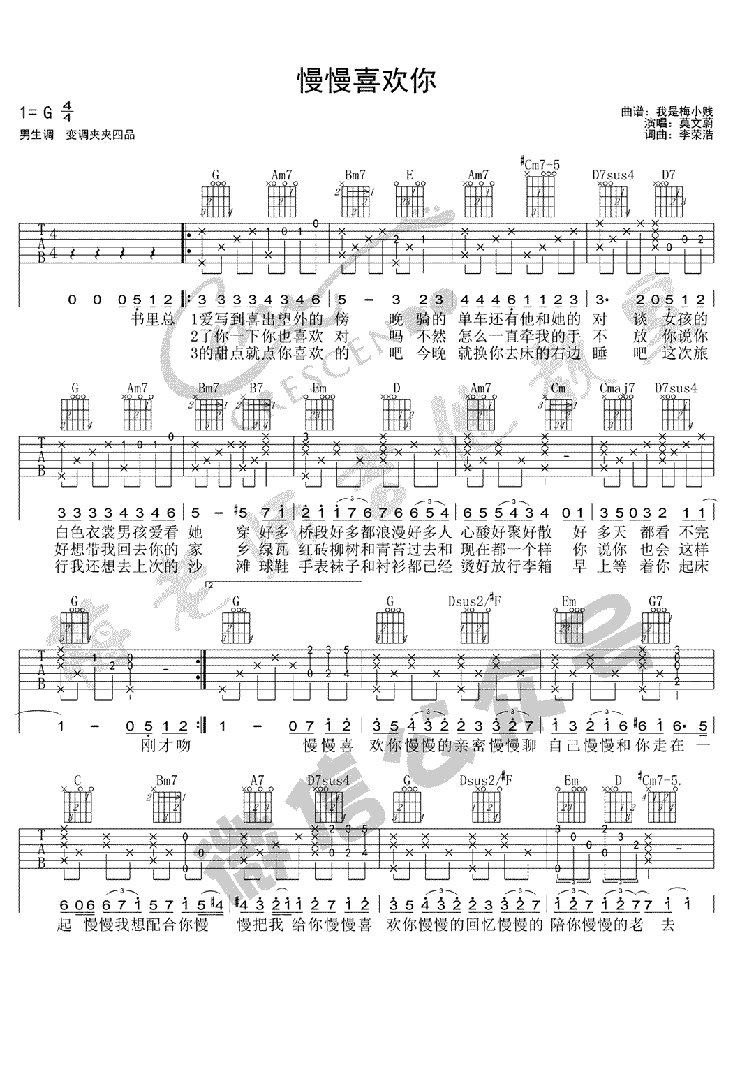 田馥甄慢慢喜欢你吉他谱-1
