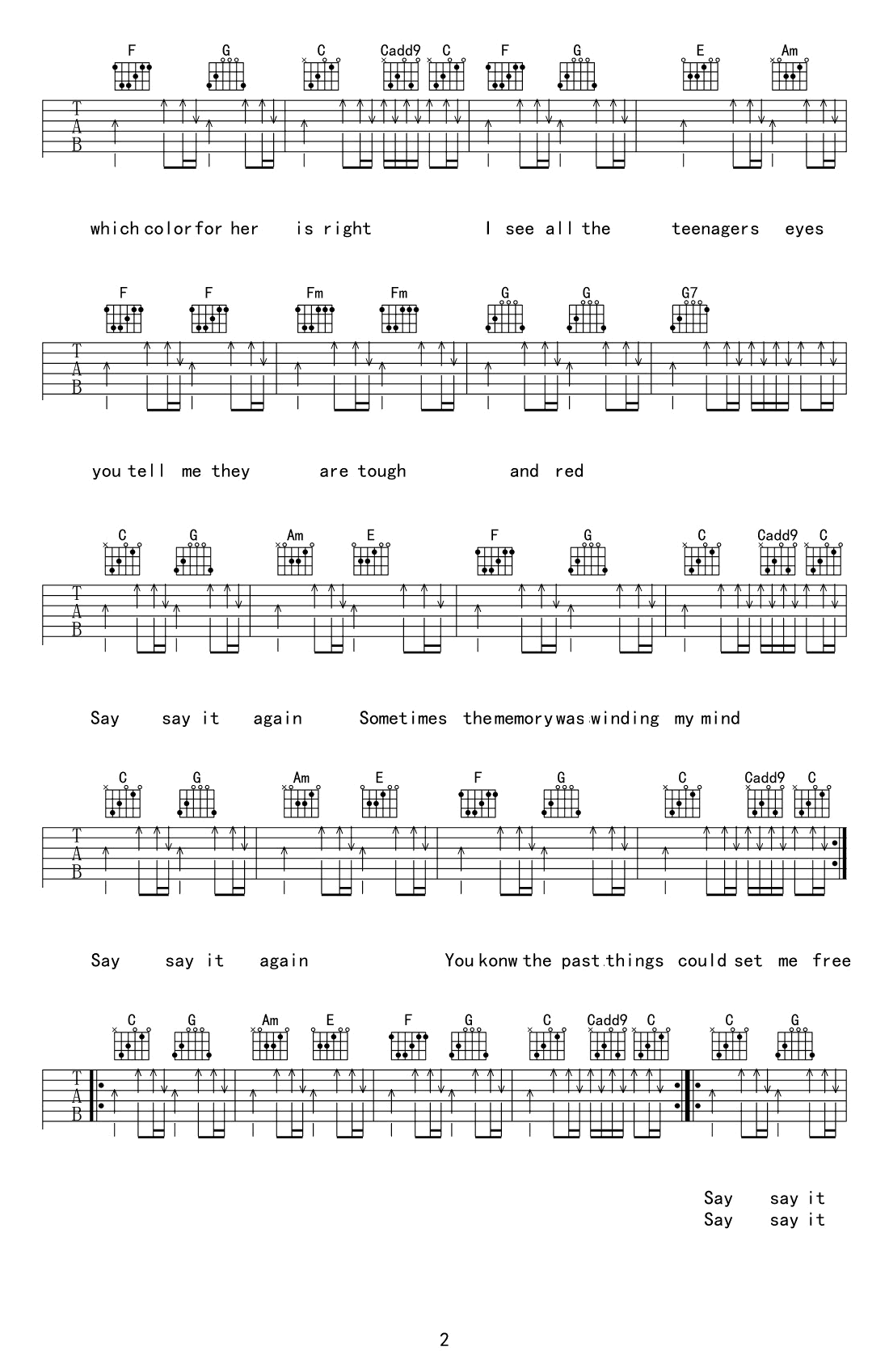 盘尼西林 再谈记忆(Say it Again)吉他谱2