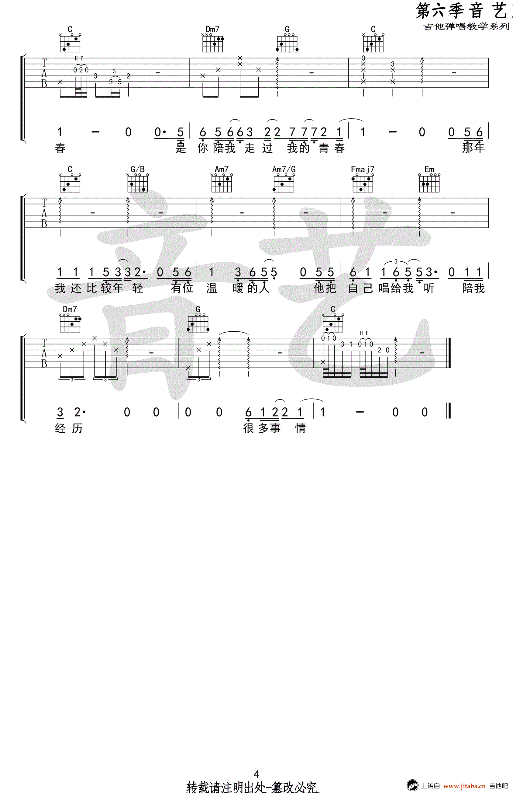 《温暖的人》吉他谱六线谱