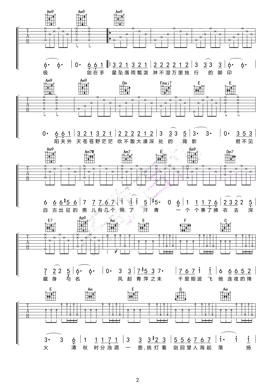 风清扬吉他谱 王菲/马云 C调