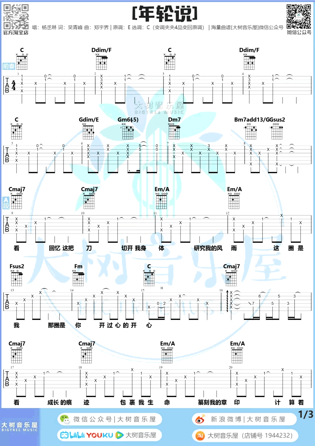 杨丞琳《年轮说》吉他谱-2