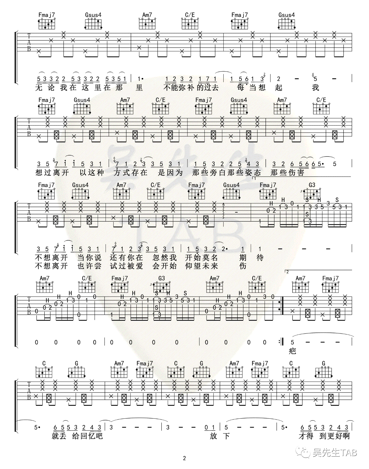 华晨宇《好想爱这个世界啊》吉他谱-2