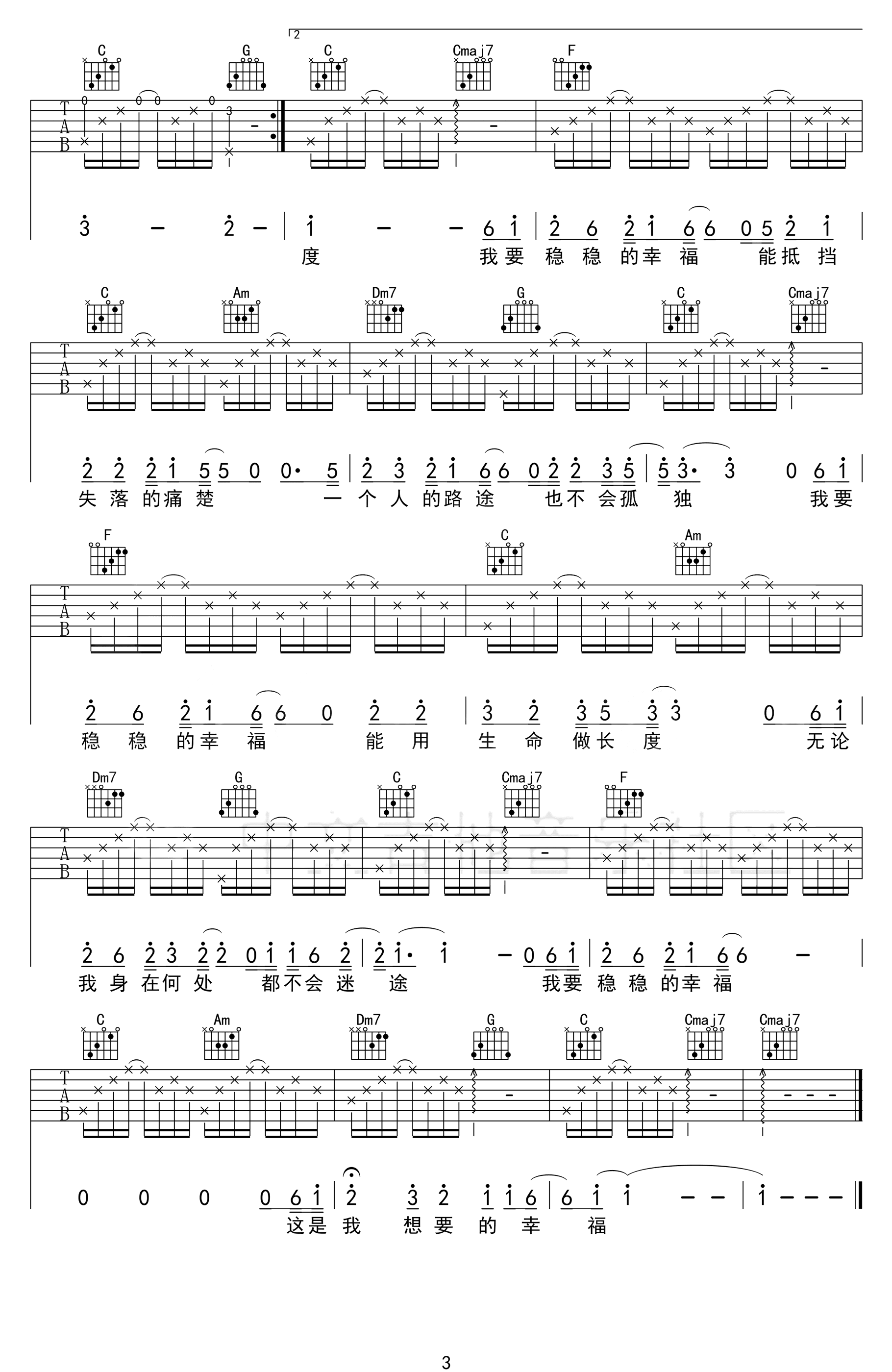 稳稳的幸福吉他谱C调_陈奕迅3