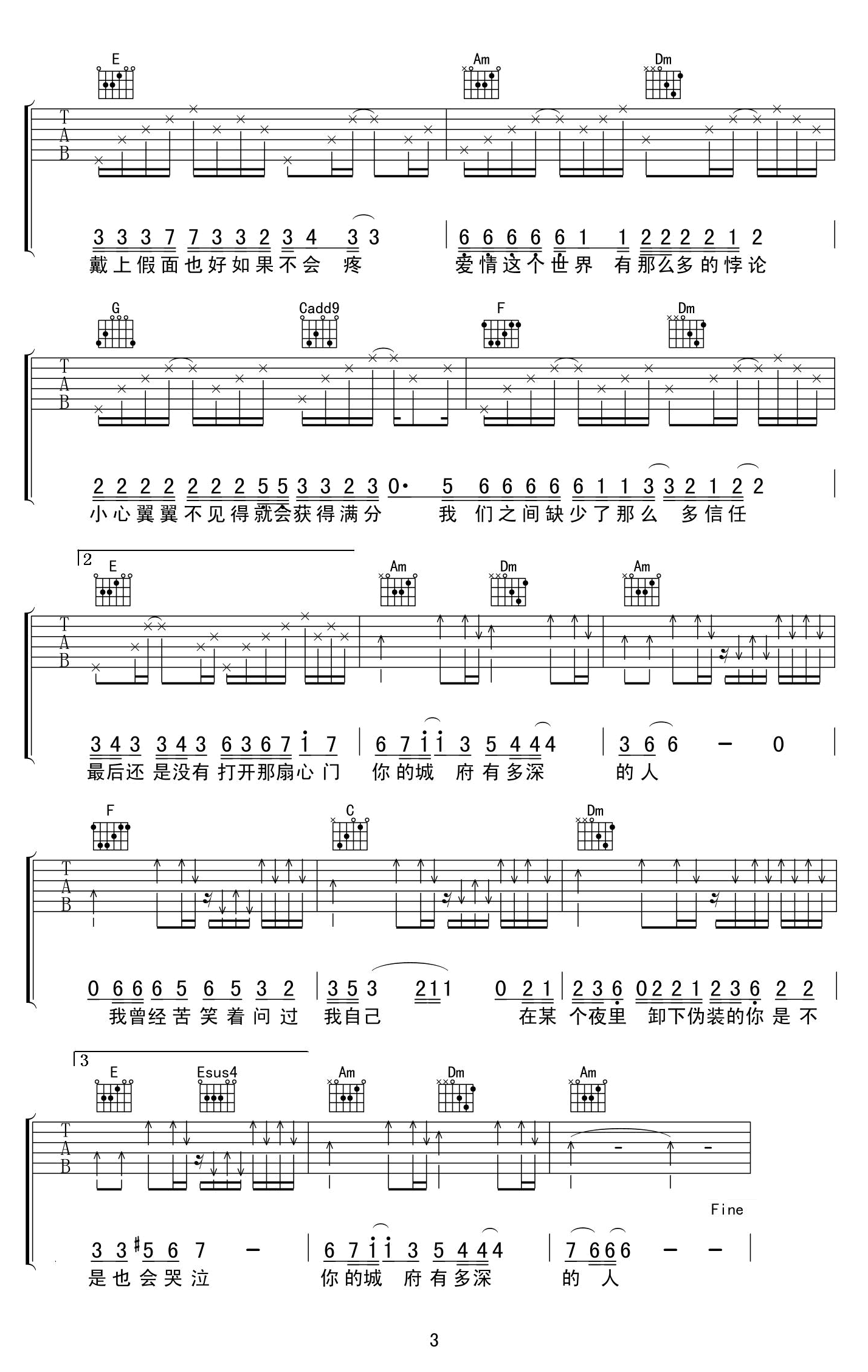 许嵩城府吉他谱-3