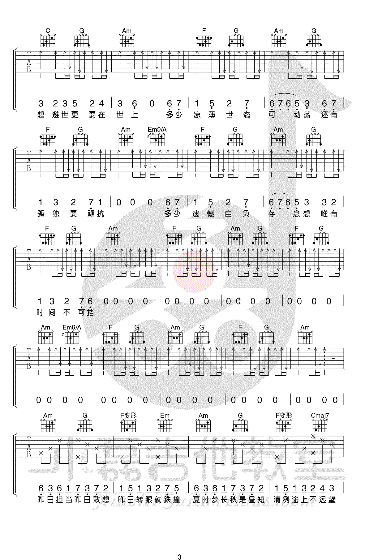 一如年少模样吉他谱 陈鸿宇吉他谱