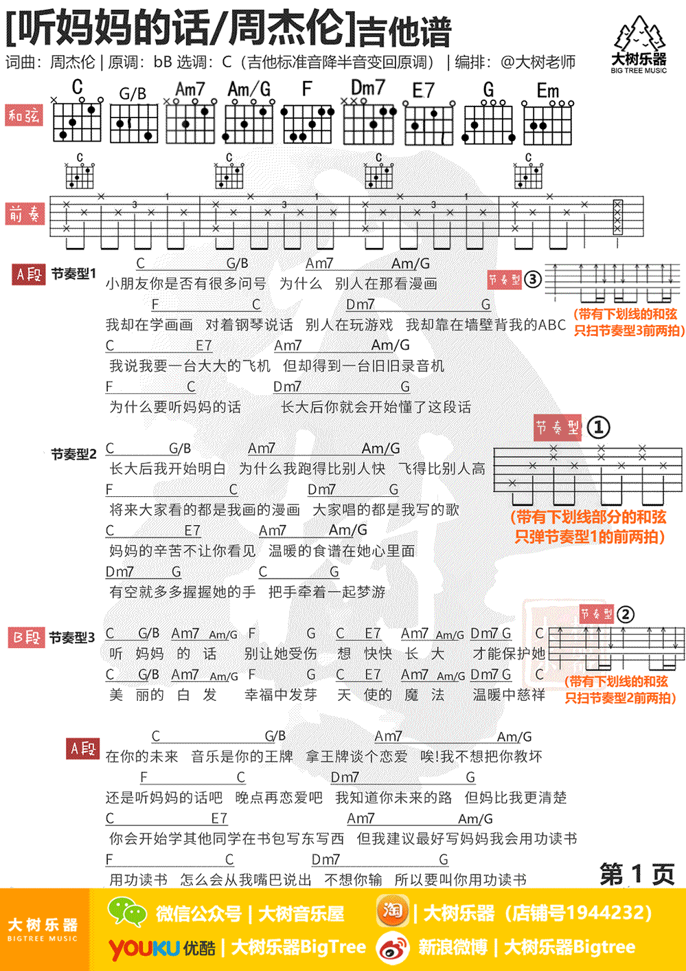 周杰伦 听妈妈的话吉他谱1