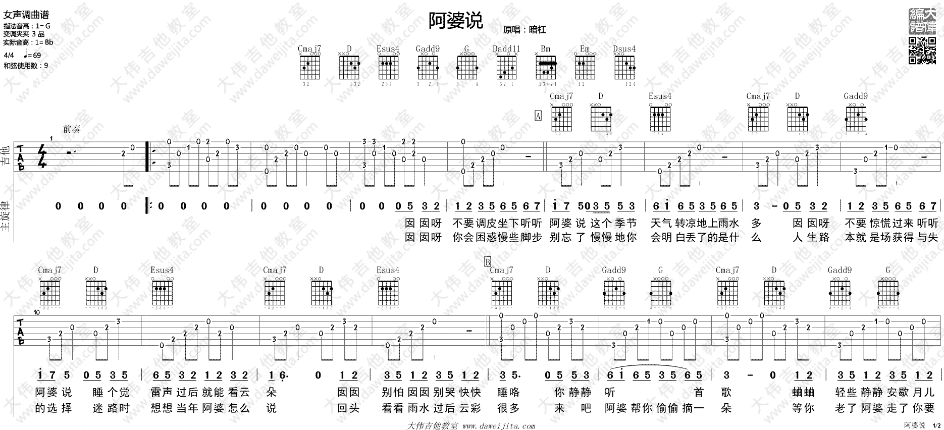 阿婆说吉他谱 陈一发