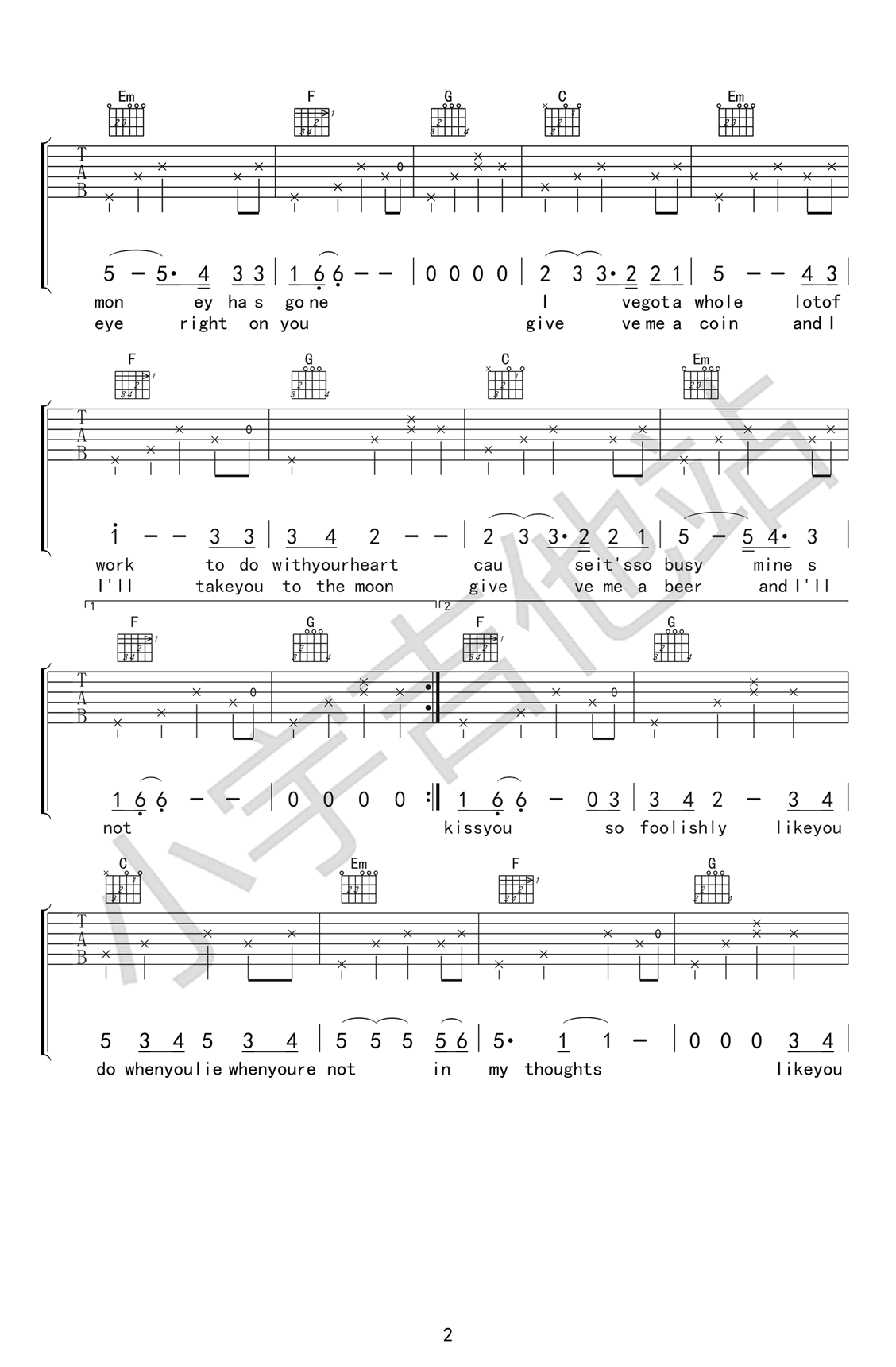 Loving strangers吉他谱 中国好声音版