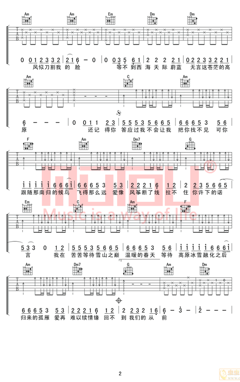 刀郎《西海情歌》吉他谱-2