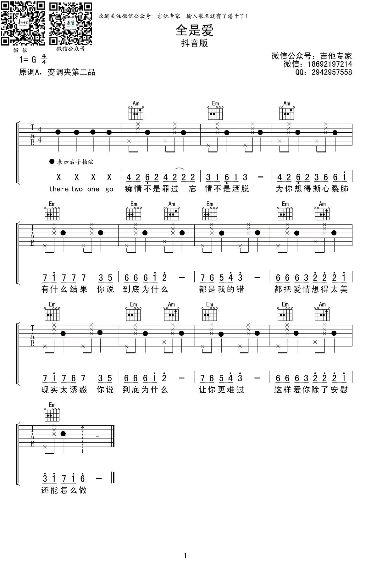 全是爱吉他谱 抖音版 要不要买菜