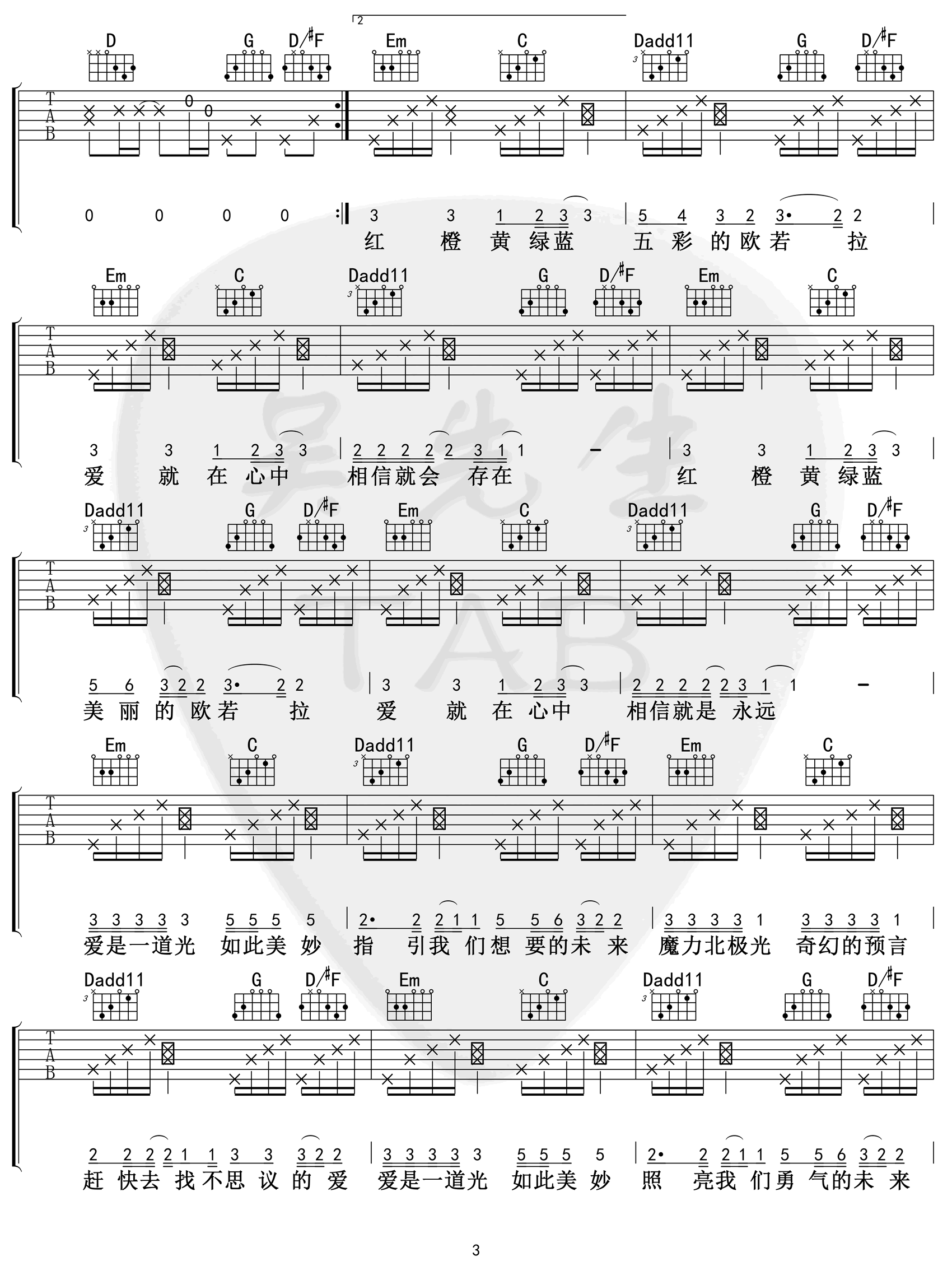 张韶涵《欧若拉》吉他谱 胜屿版本-3