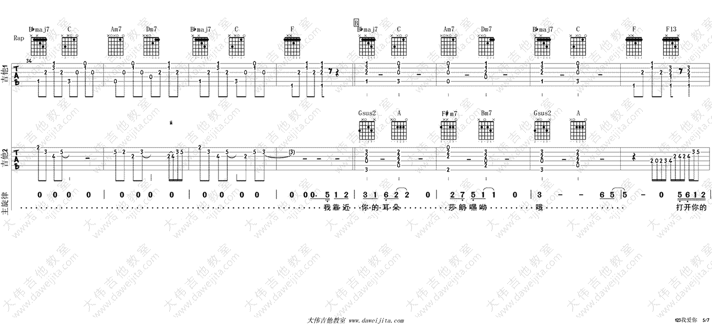 新乐尘符《123我爱你》吉他谱-5