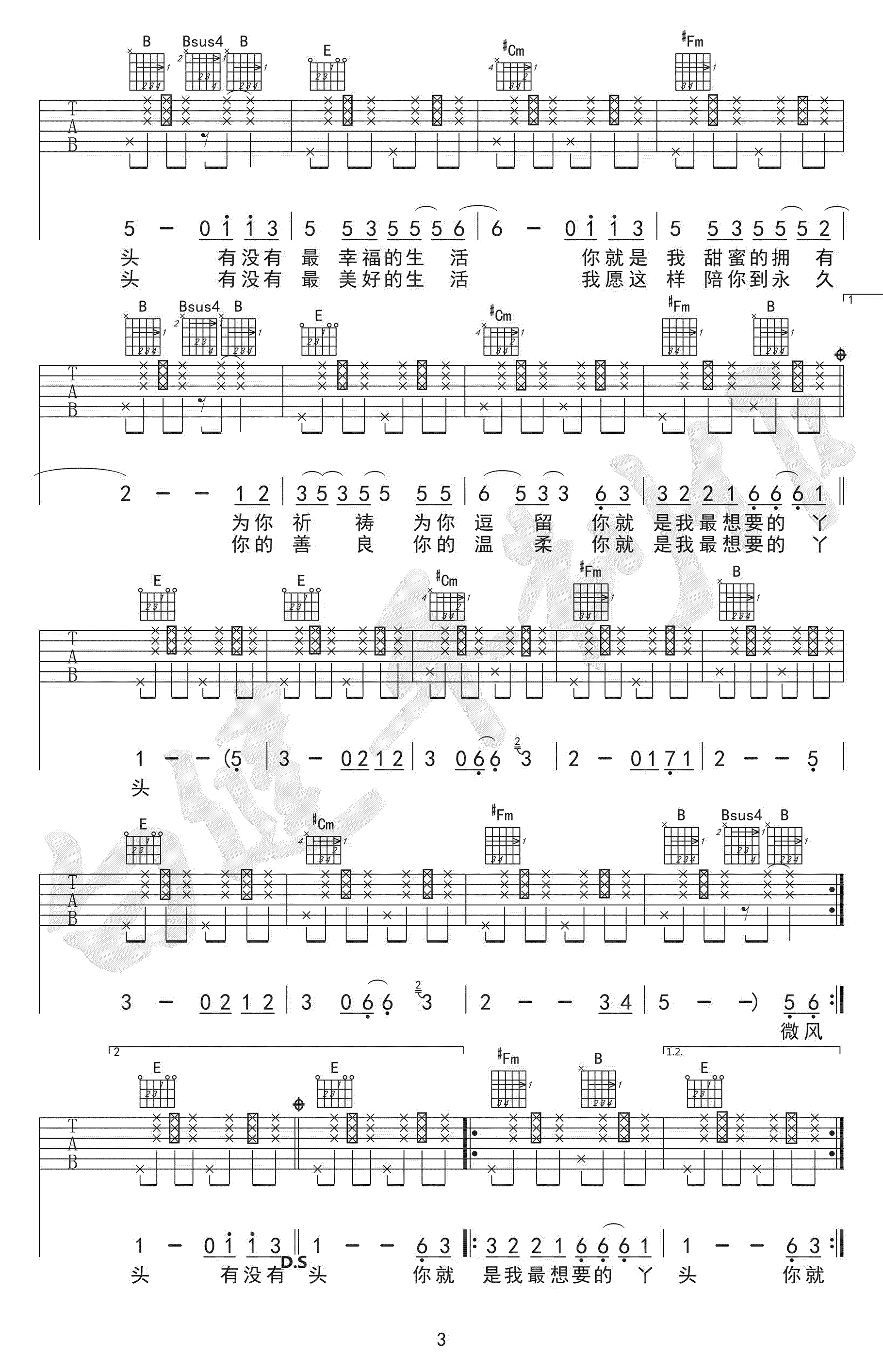 你是我最想要的丫头吉他谱_赵照3