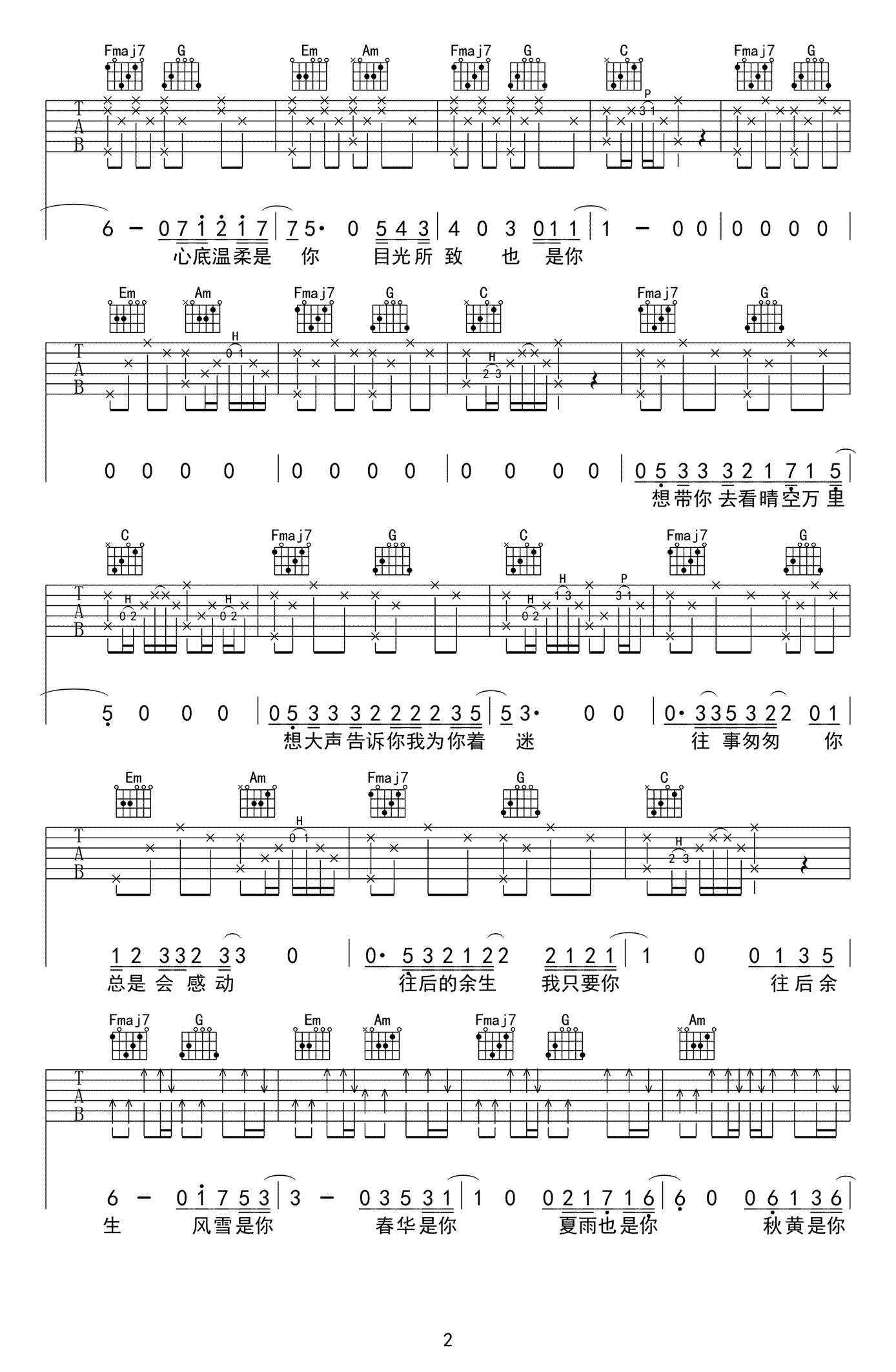 抖音歌曲 往后余生吉他谱