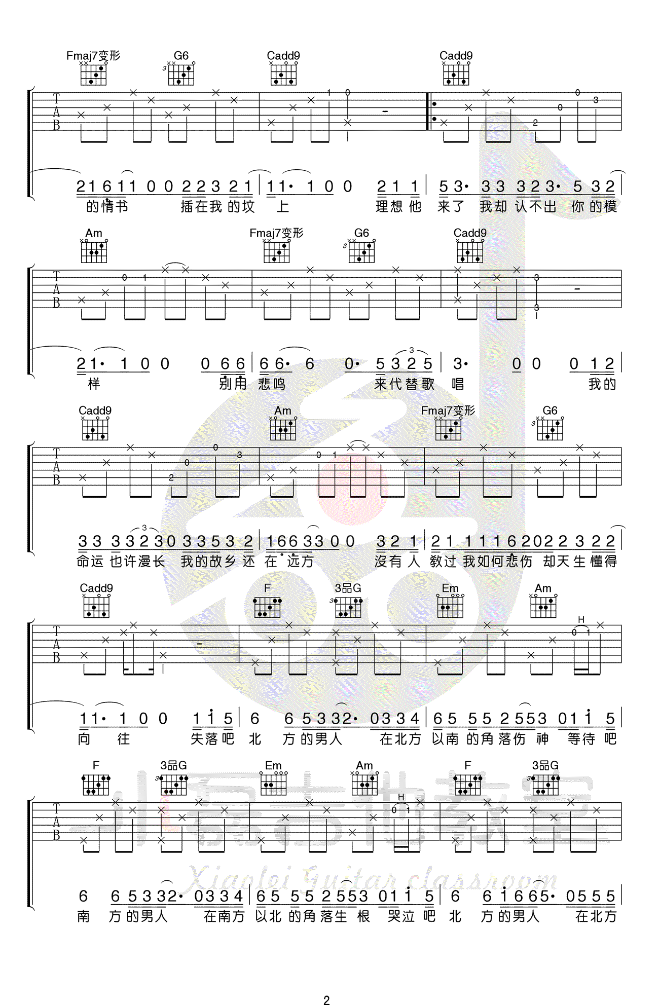 小闯《南方北方》吉他谱