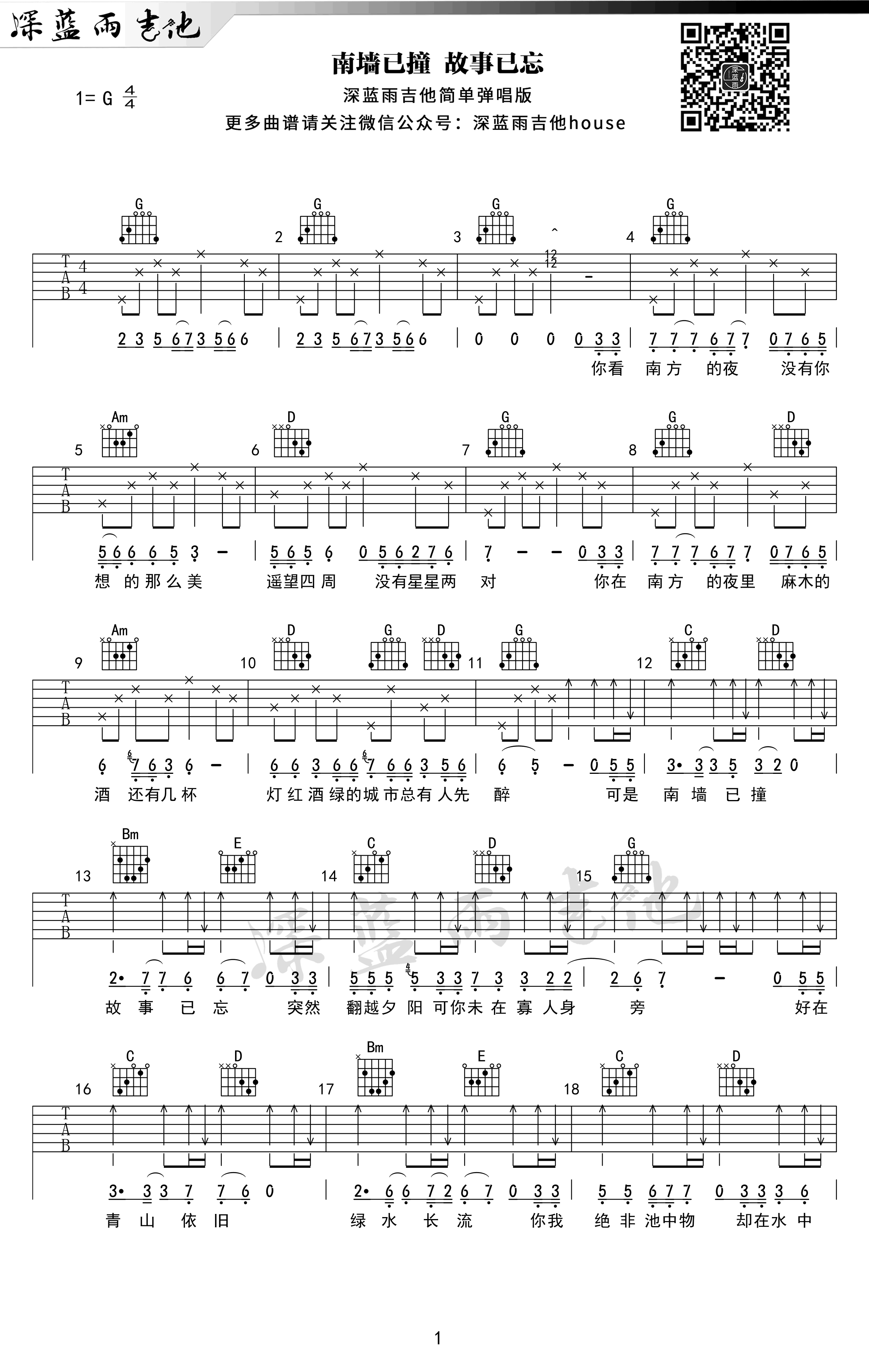 林啟得《南墙已撞 故事已忘》吉他谱-1