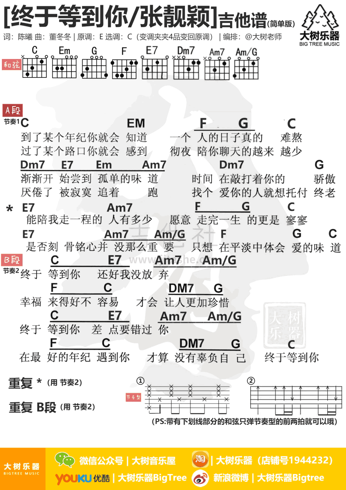 终于等到你吉他谱 张靓颖吉他谱