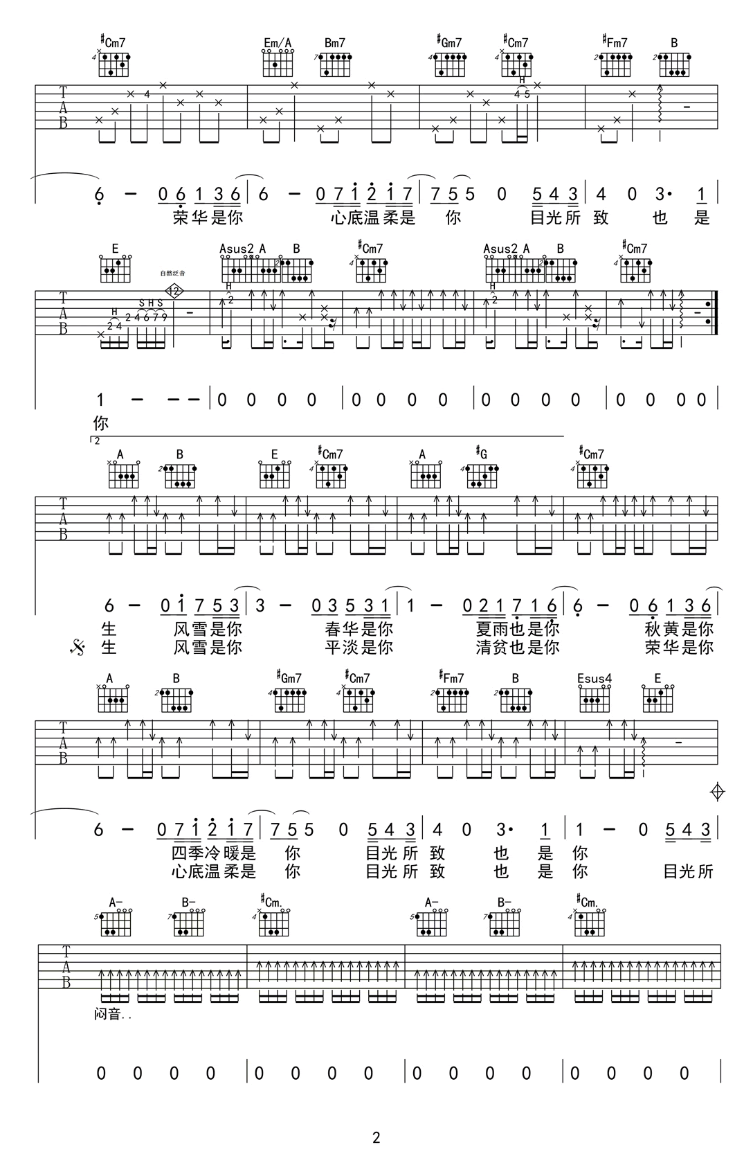 王贰浪往后余生吉他谱 泛音版2