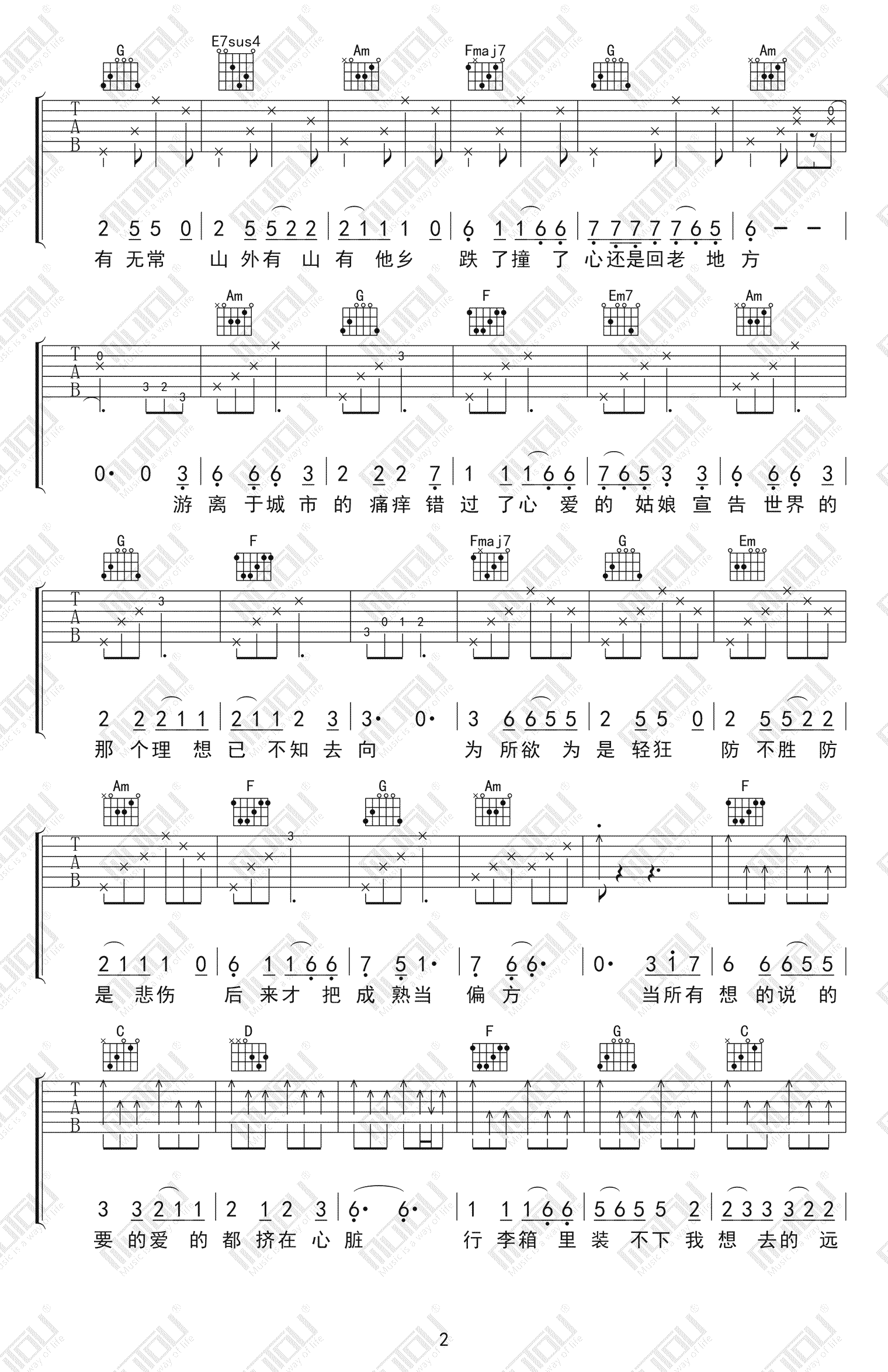 毛不易-牧马城市吉他谱-2