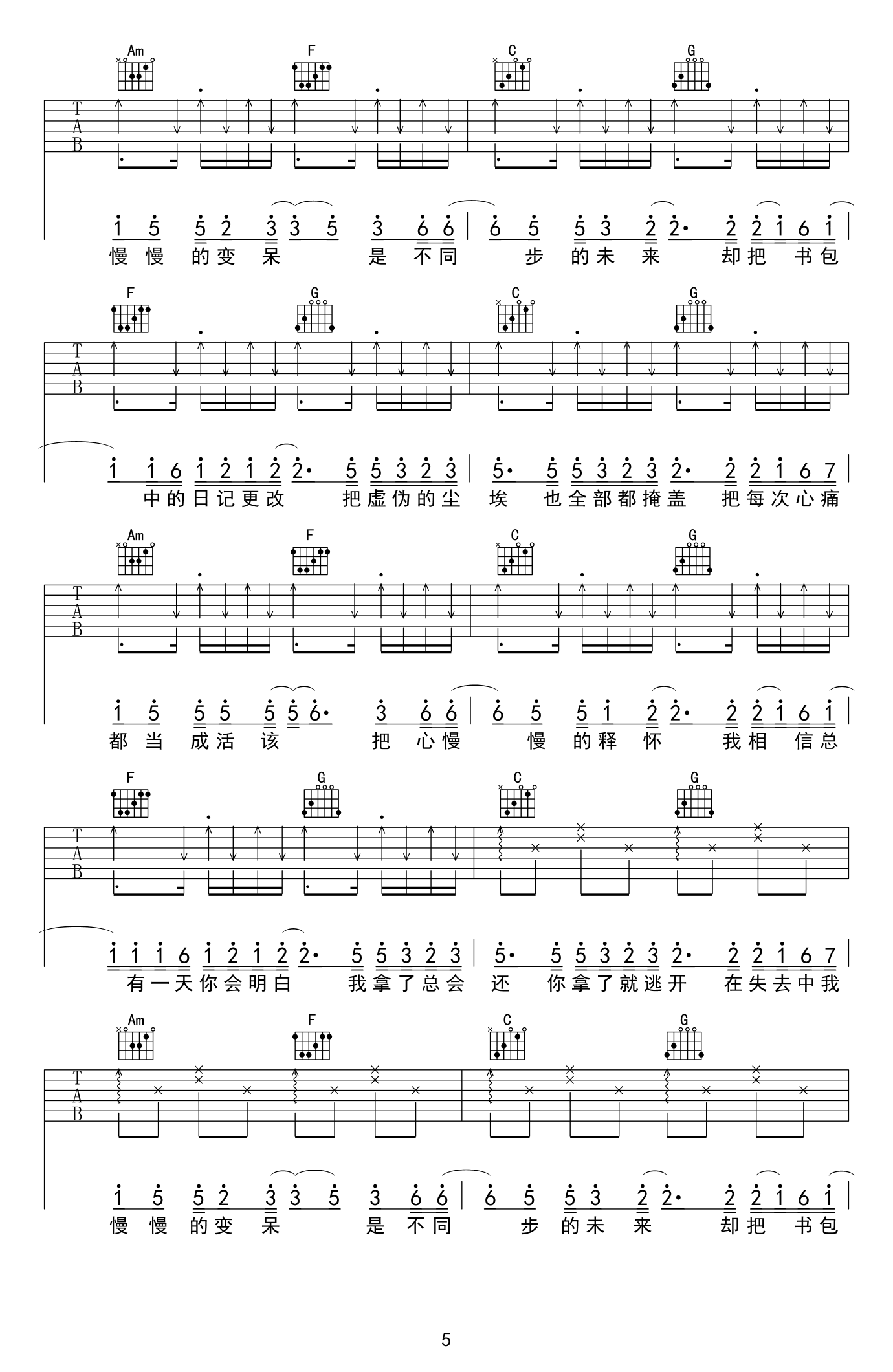 去年夏天吉他谱 王大毛2