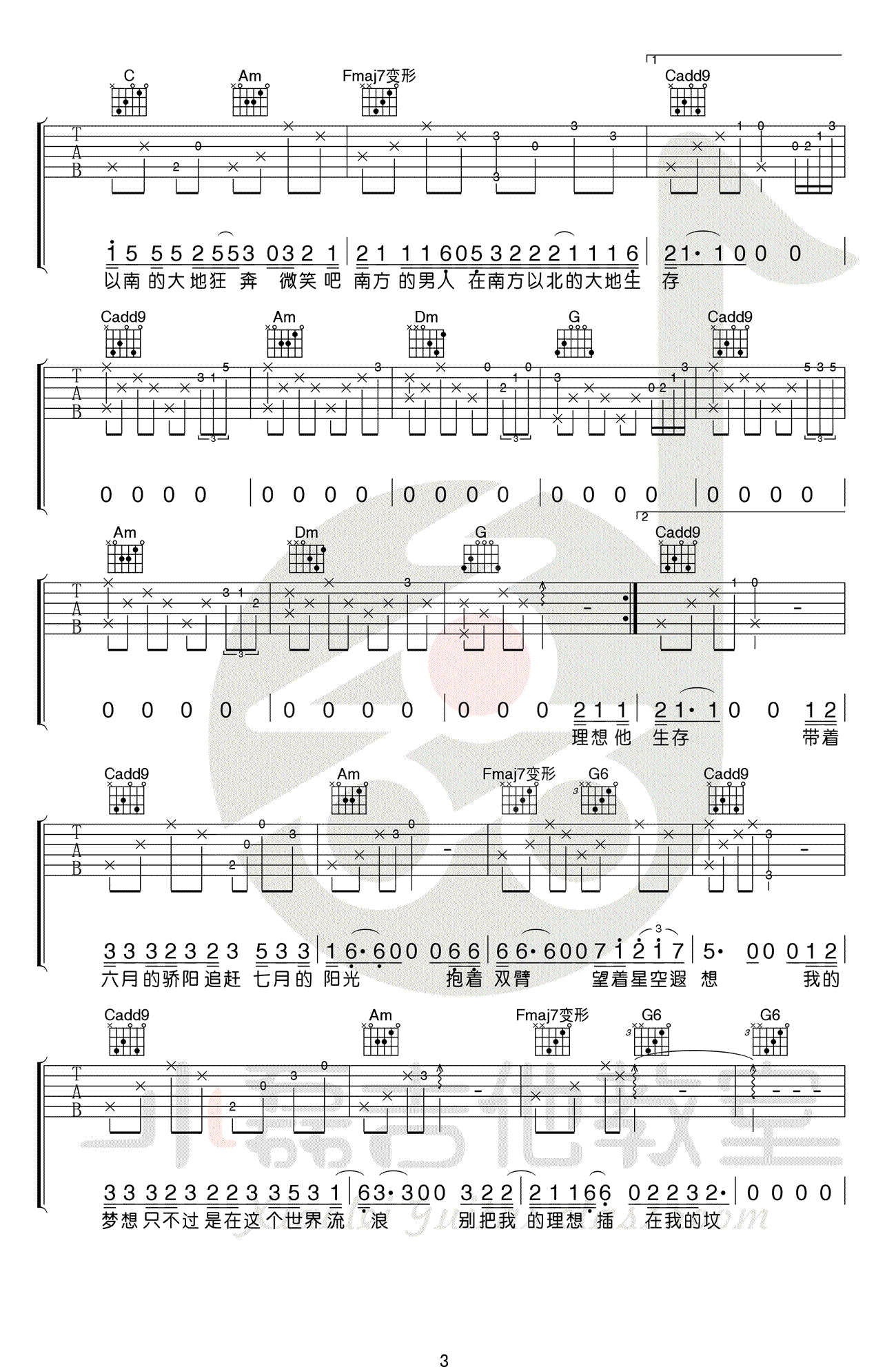 小闯 南方北方吉他谱 弹唱教学