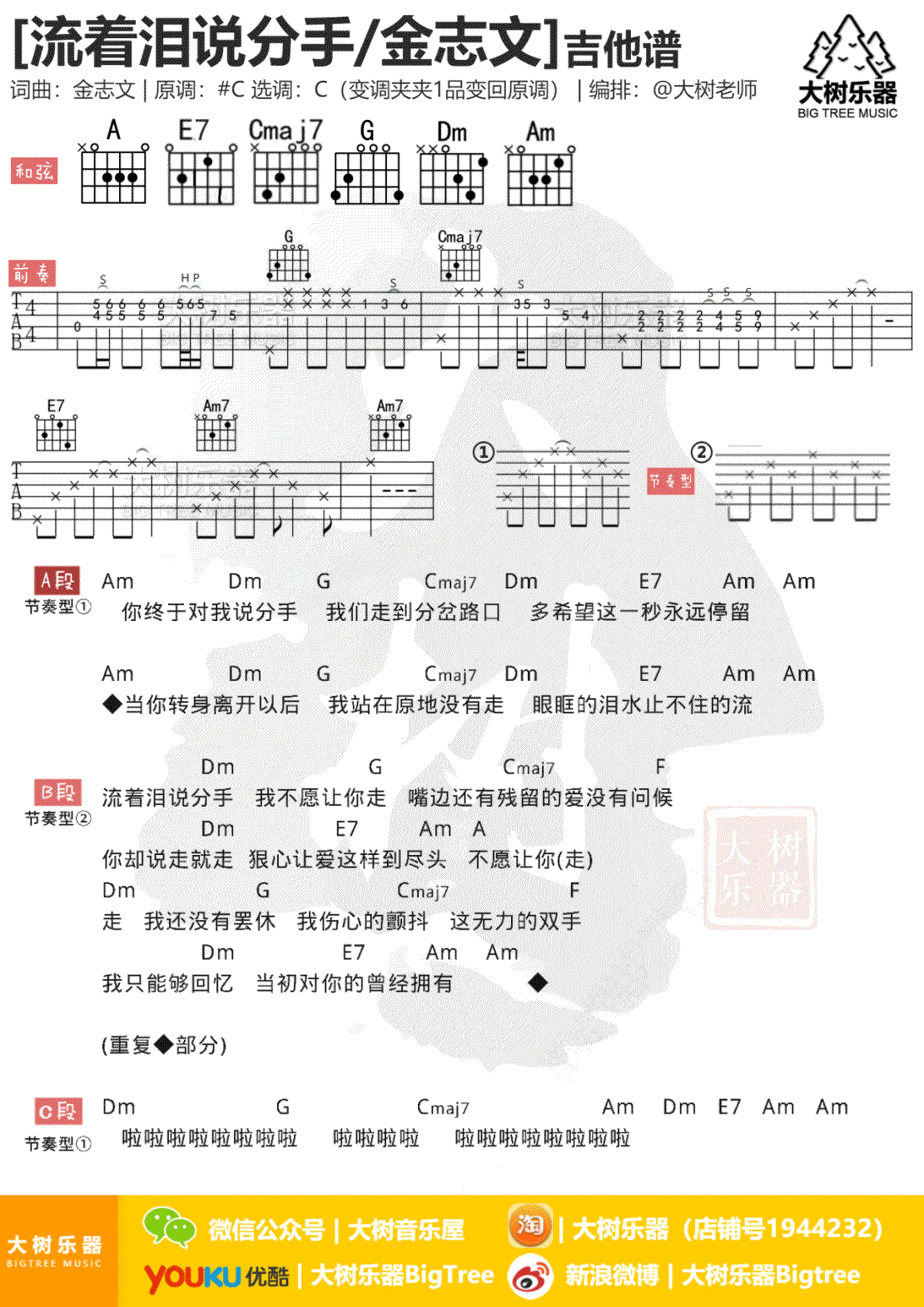 金志文 流着泪说分手吉他谱