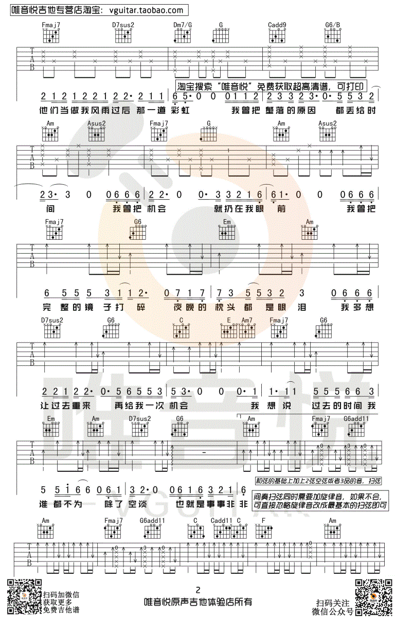 隔壁老樊《我曾》吉他谱C调简单版-2