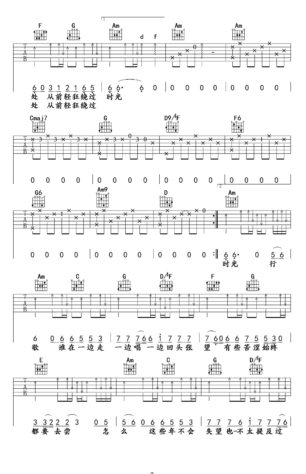 陈鸿宇 行歌吉他谱六线谱