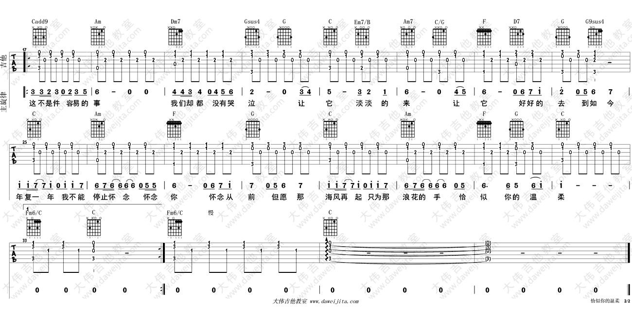 恰似你的温柔吉他谱六线谱