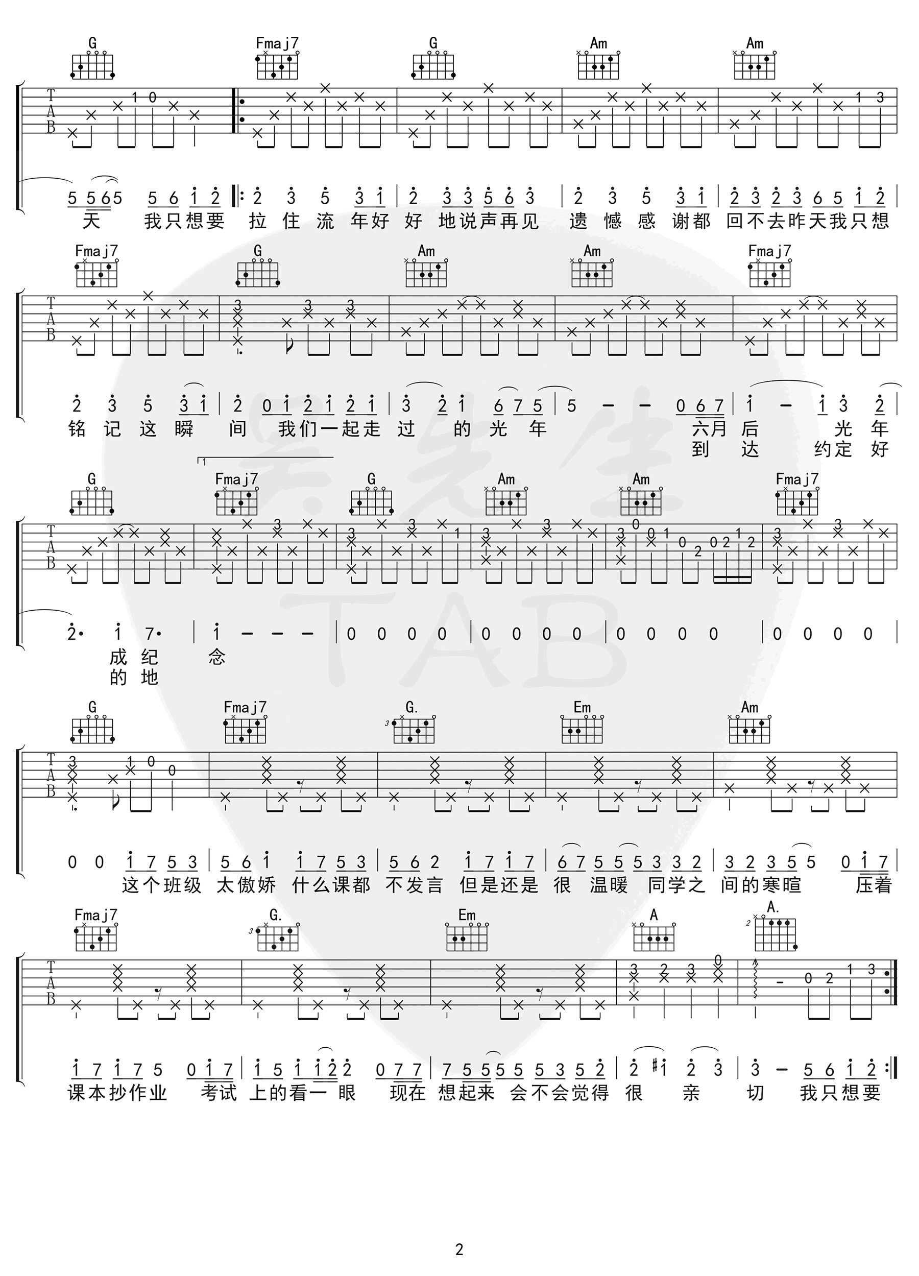 雷雨心《记念》吉他谱-2