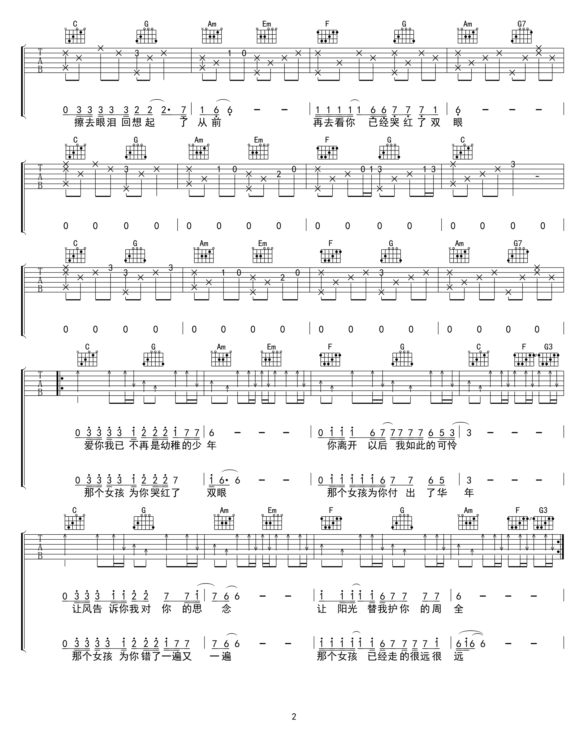 张泽熙-那个女孩吉他谱-2