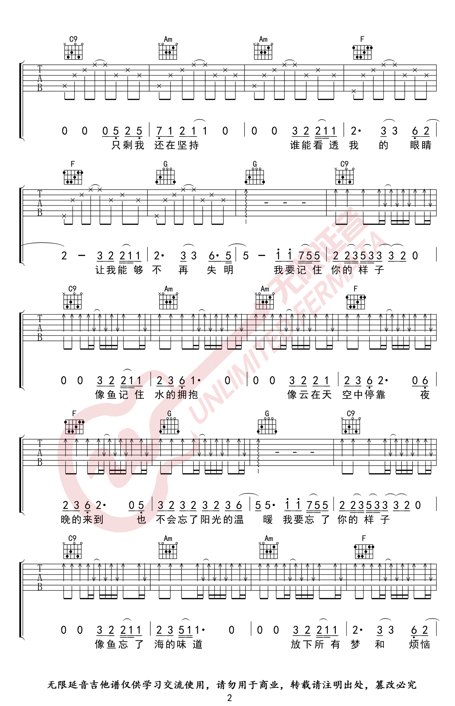 王贰浪《像鱼》吉他谱-2