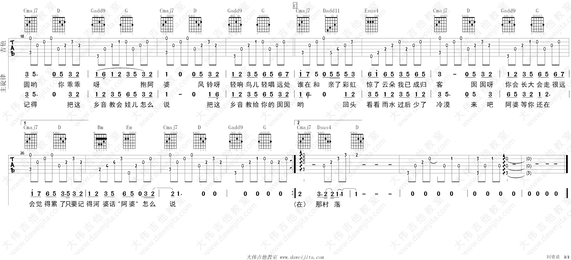 阿婆说吉他谱