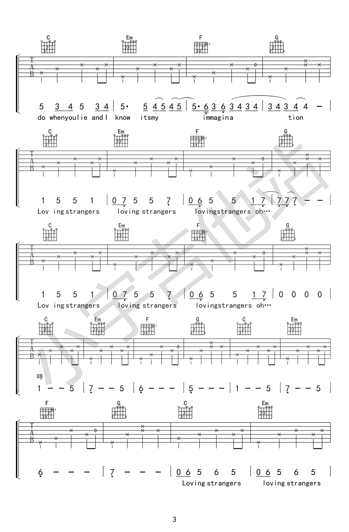 Loving strangers吉他谱 Tiger 原版