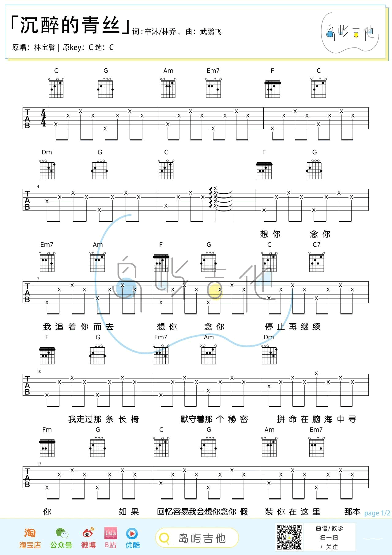 沉醉的青丝吉他谱-林宝馨1