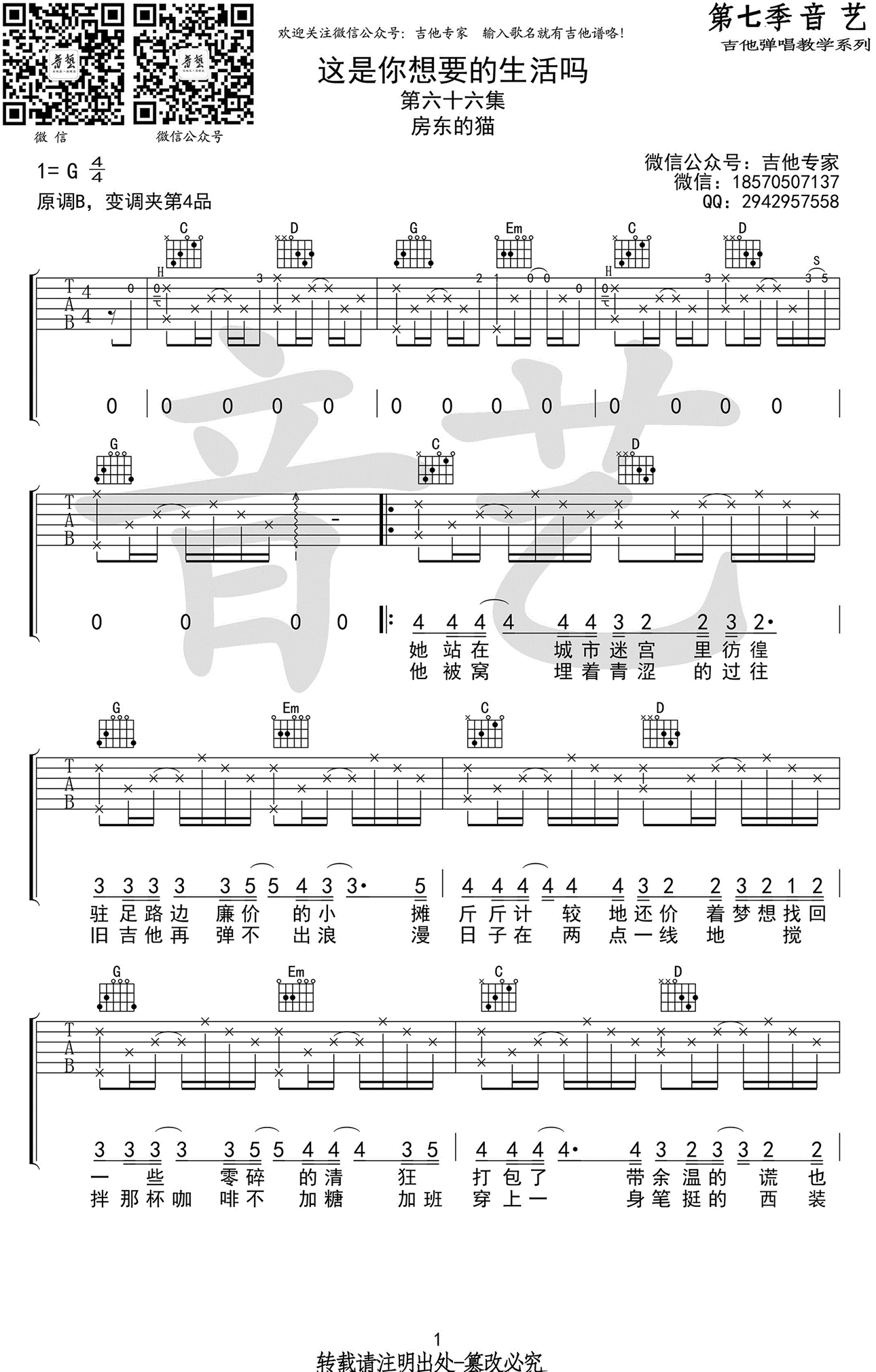 这是你想要的生活吗吉他谱，房东的猫1