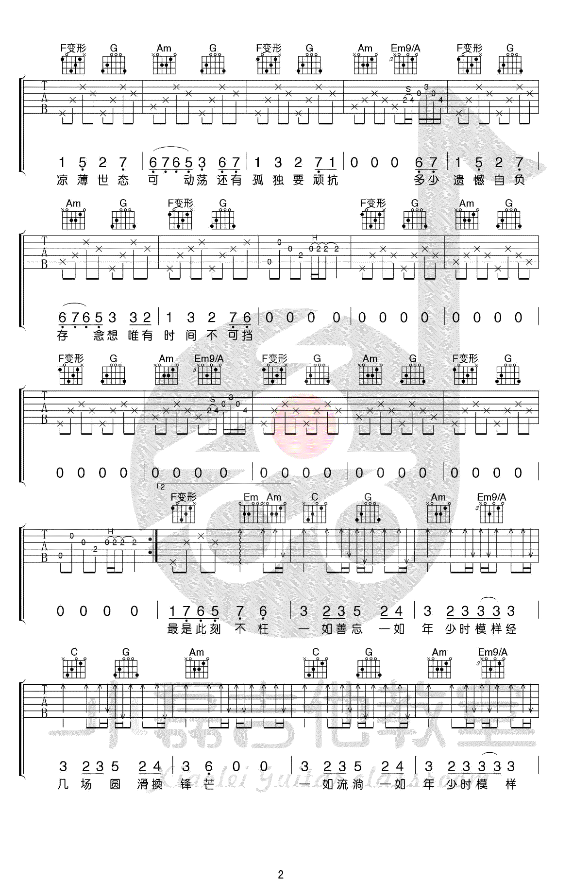 陈鸿宇 一如年少模样吉他谱