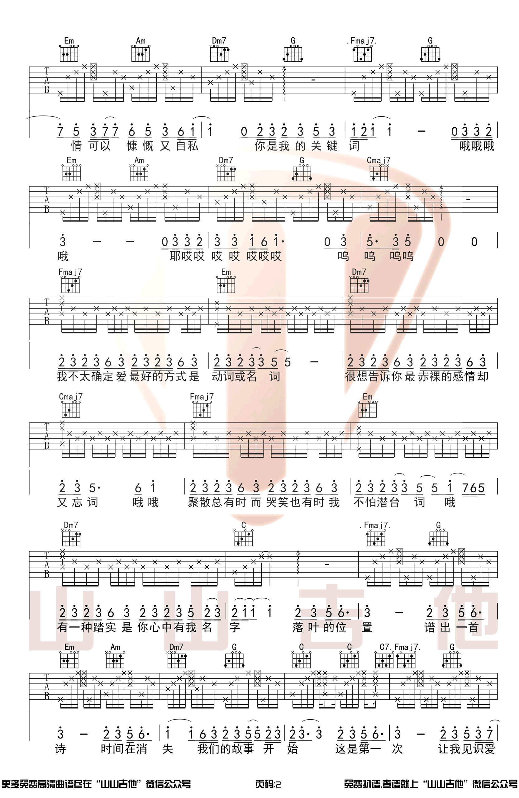 林俊杰《关键词》吉他谱 弹唱教学视频-2